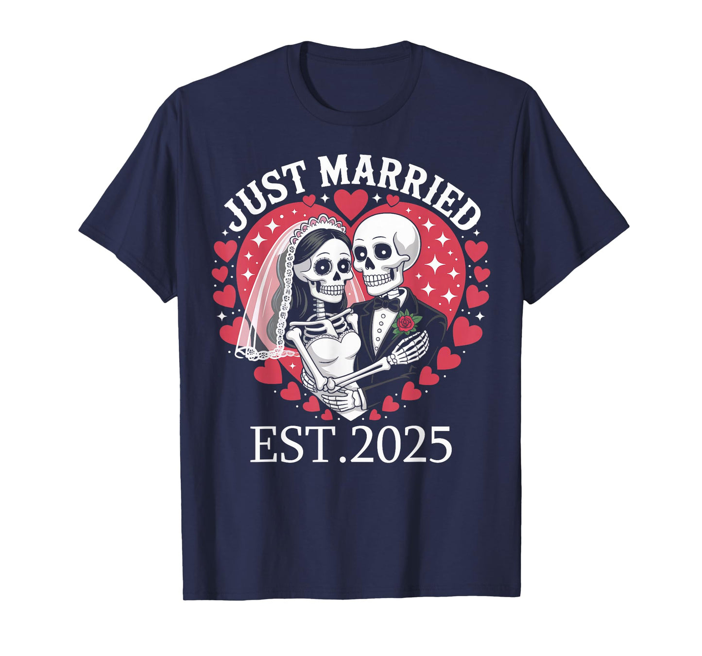 Newly Married Skeleton Bride Groom Husband Wife Matching T-Shirt