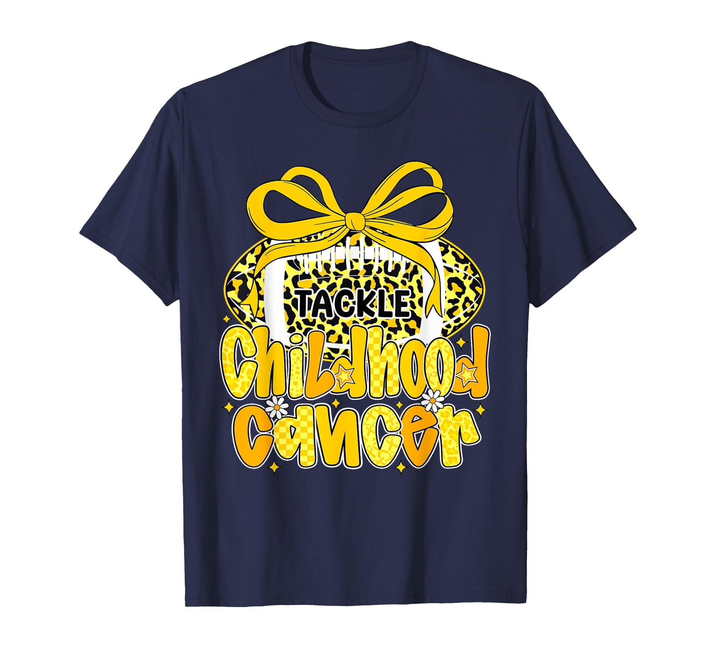 Tackle Childhood Cancer Leopard Football Coquette Bow T-Shirt