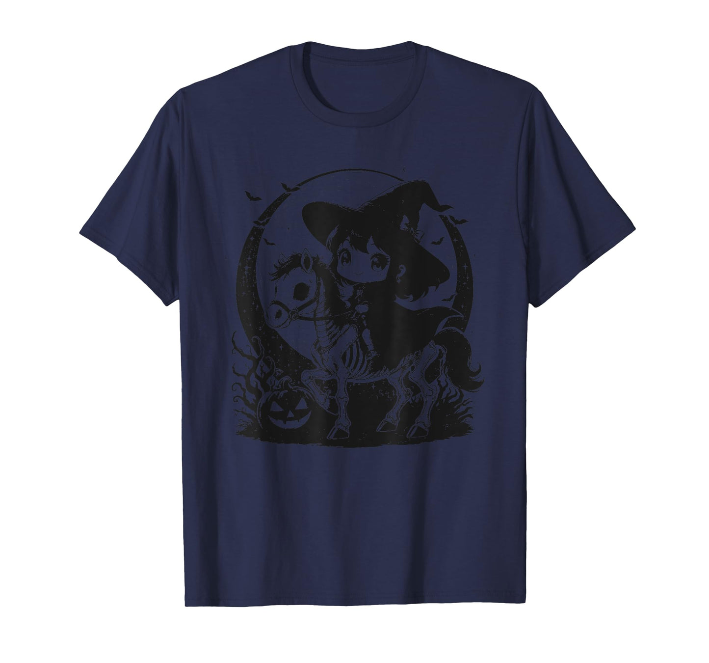 Witch Riding Horse Skeleton Cute Spooky Halloween Girls T-Shirt