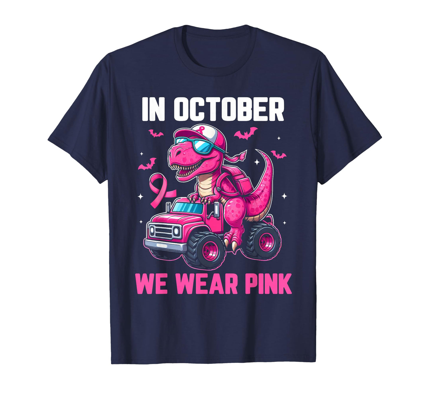 In October We Wear Pink Dino Trex Boys Toddler Breast Cancer T-Shirt