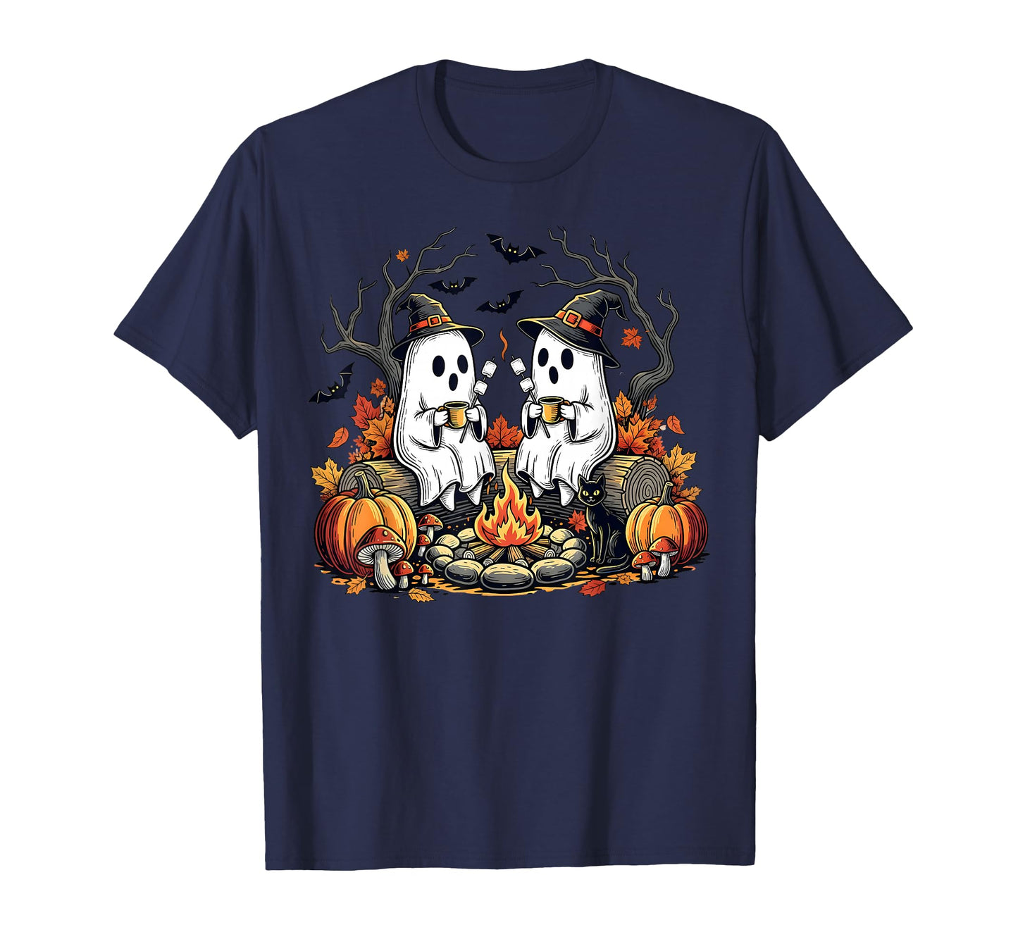 Vintage Ghost Campfire Cozy Camping Gothic Autumn Halloween T-Shirt