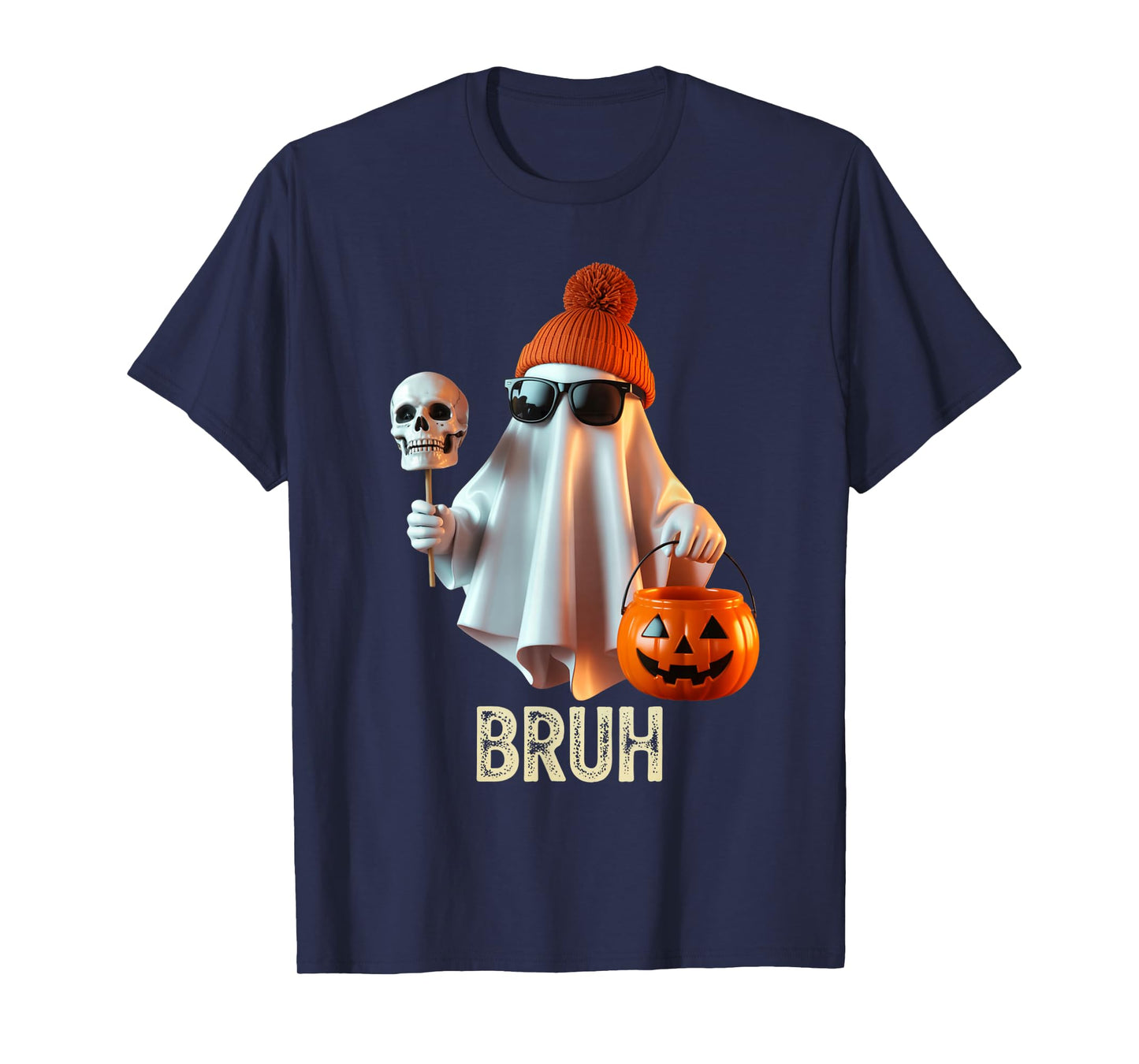 Funny Ghost Saying Bruh Halloween Meme Humor Women Men T-Shirt