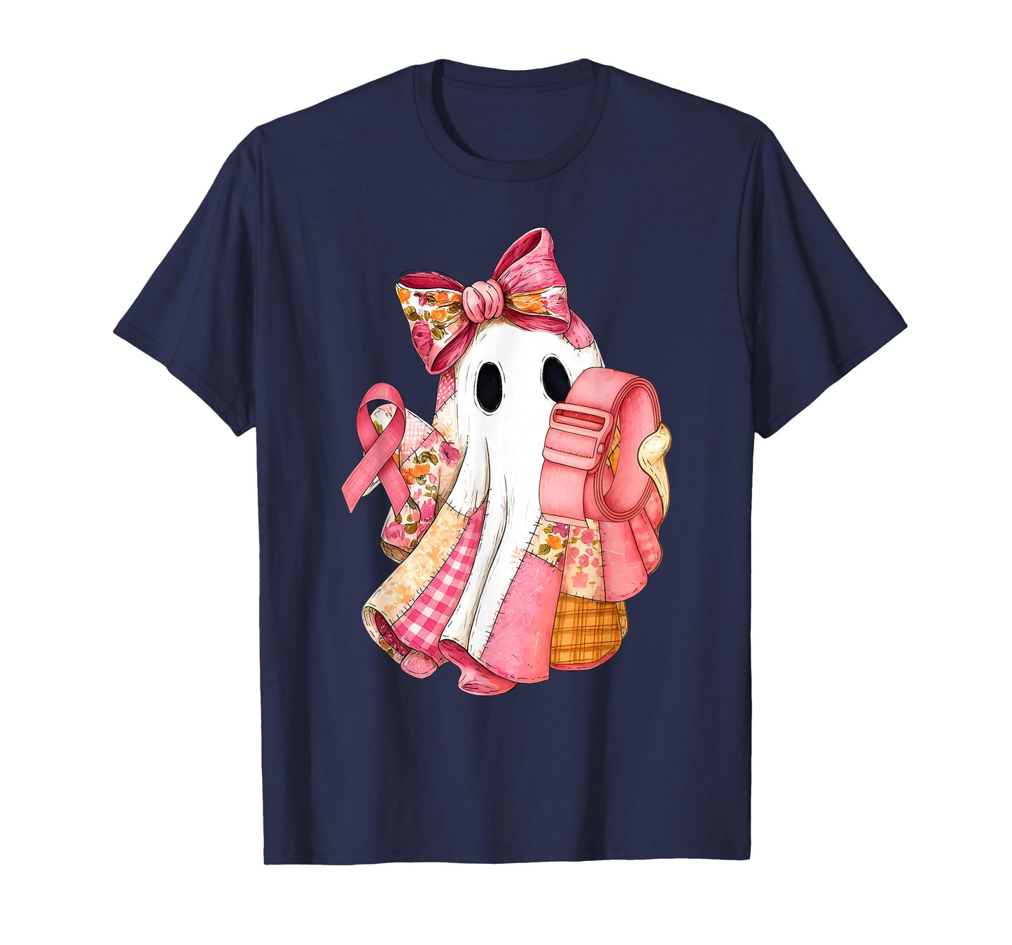Physical Therapy Breast Cancer Pink Ribbon Ghost Halloween T-Shirt