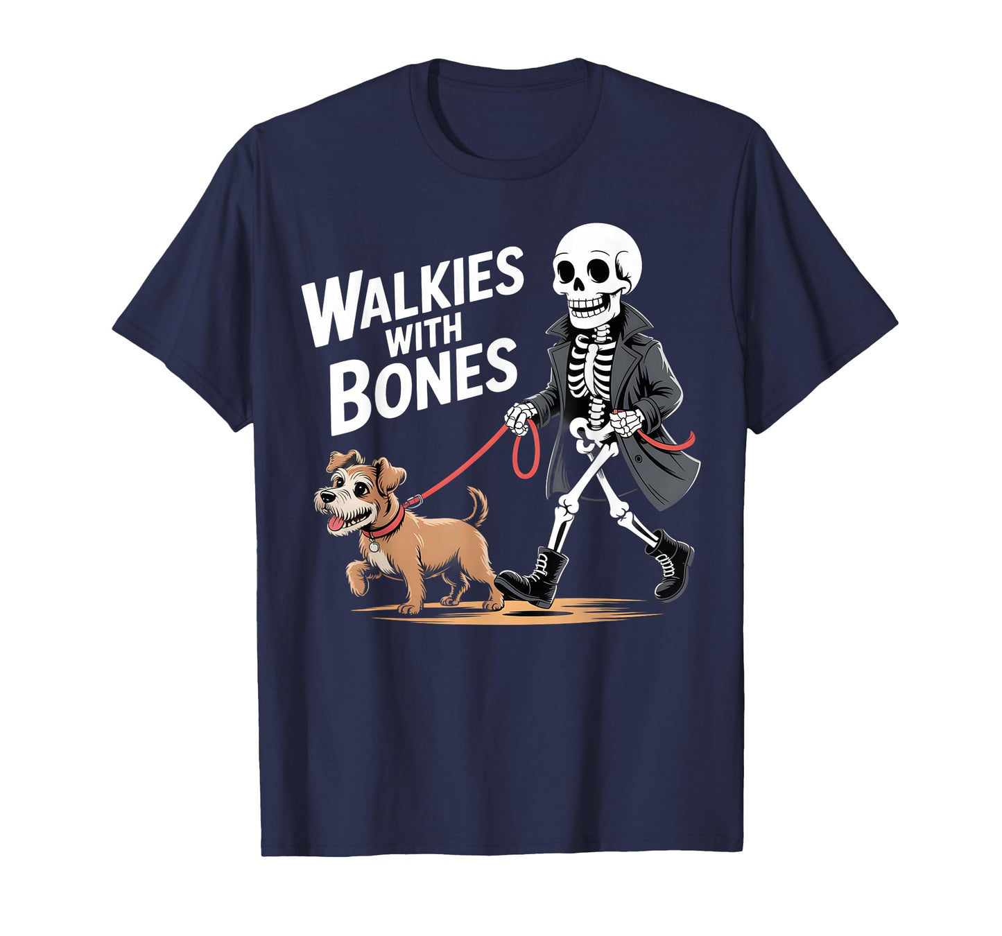 Walkies with Bones Funny Skeleton Dog Walker T-Shirt