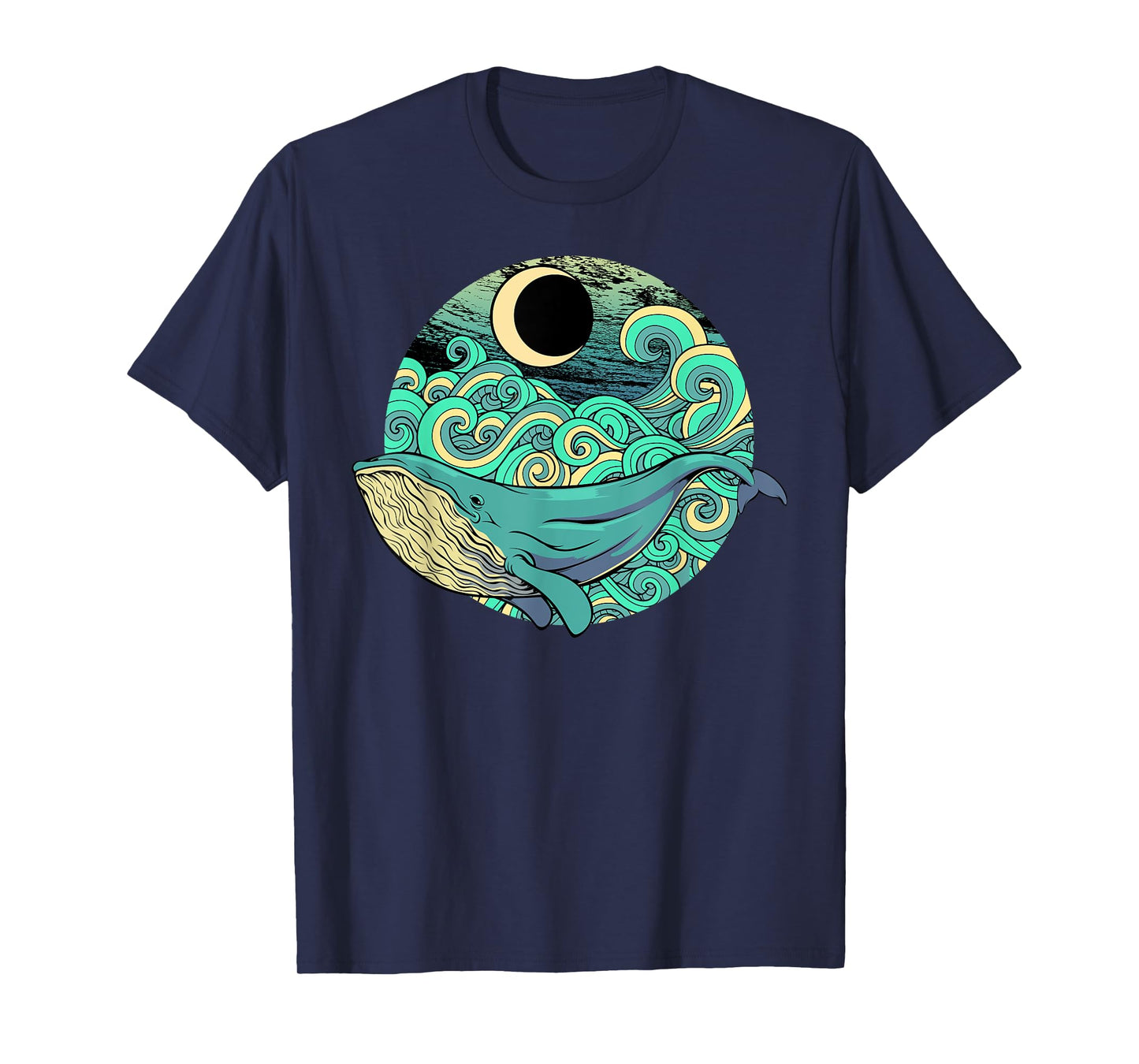 Humpback Whale Marine Life Ocean Nature Sea Blue Waves Moon T-Shirt