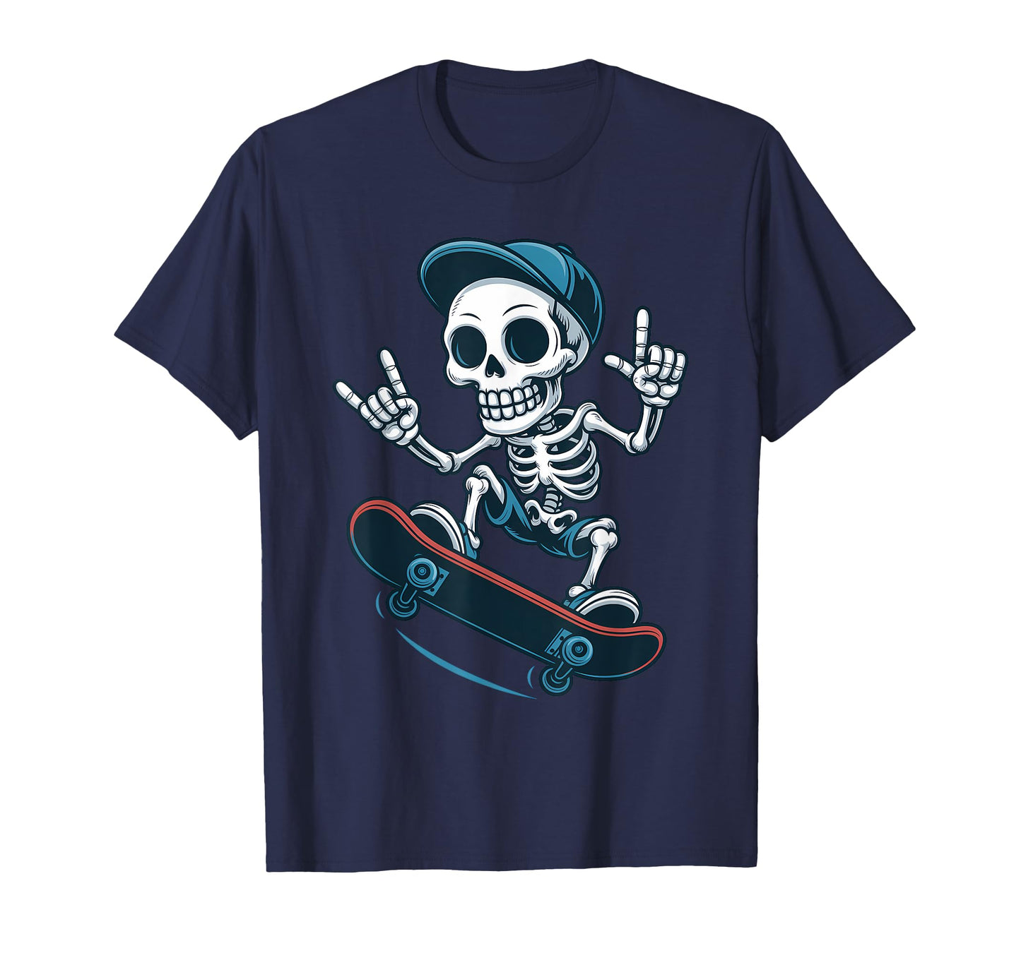 Skateboard Skull Action Boney Cool Art Skeleton Skater Trick T-Shirt