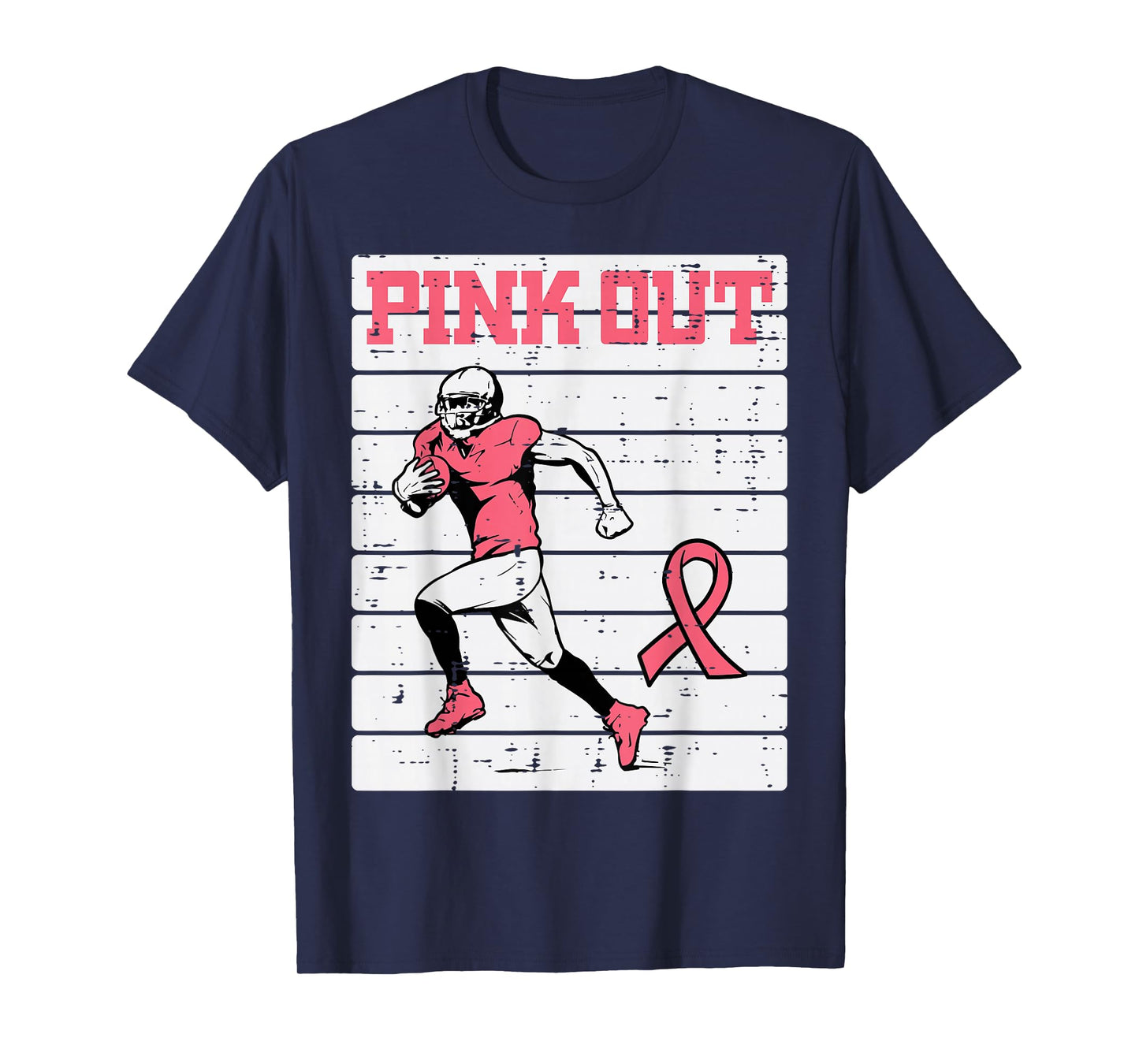 Breast Cancer Football Player Pink Out Awareness Men Boy Kid T-Shirt