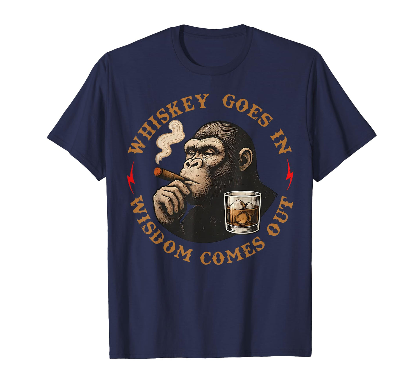Whiskey Goes in Wisdom Comes Out Funny Monkey T-Shirt