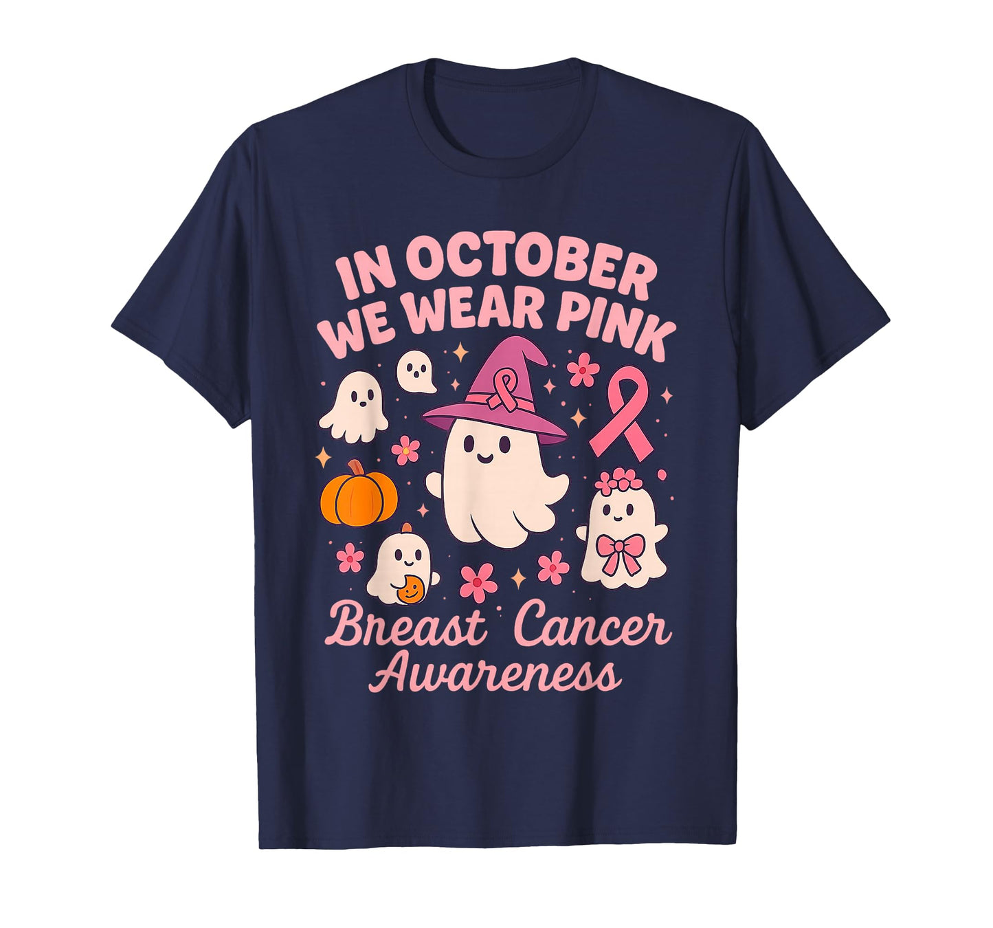Breast Cancer Awareness Ghost Support Squad Pink Ribbon T-Shirt