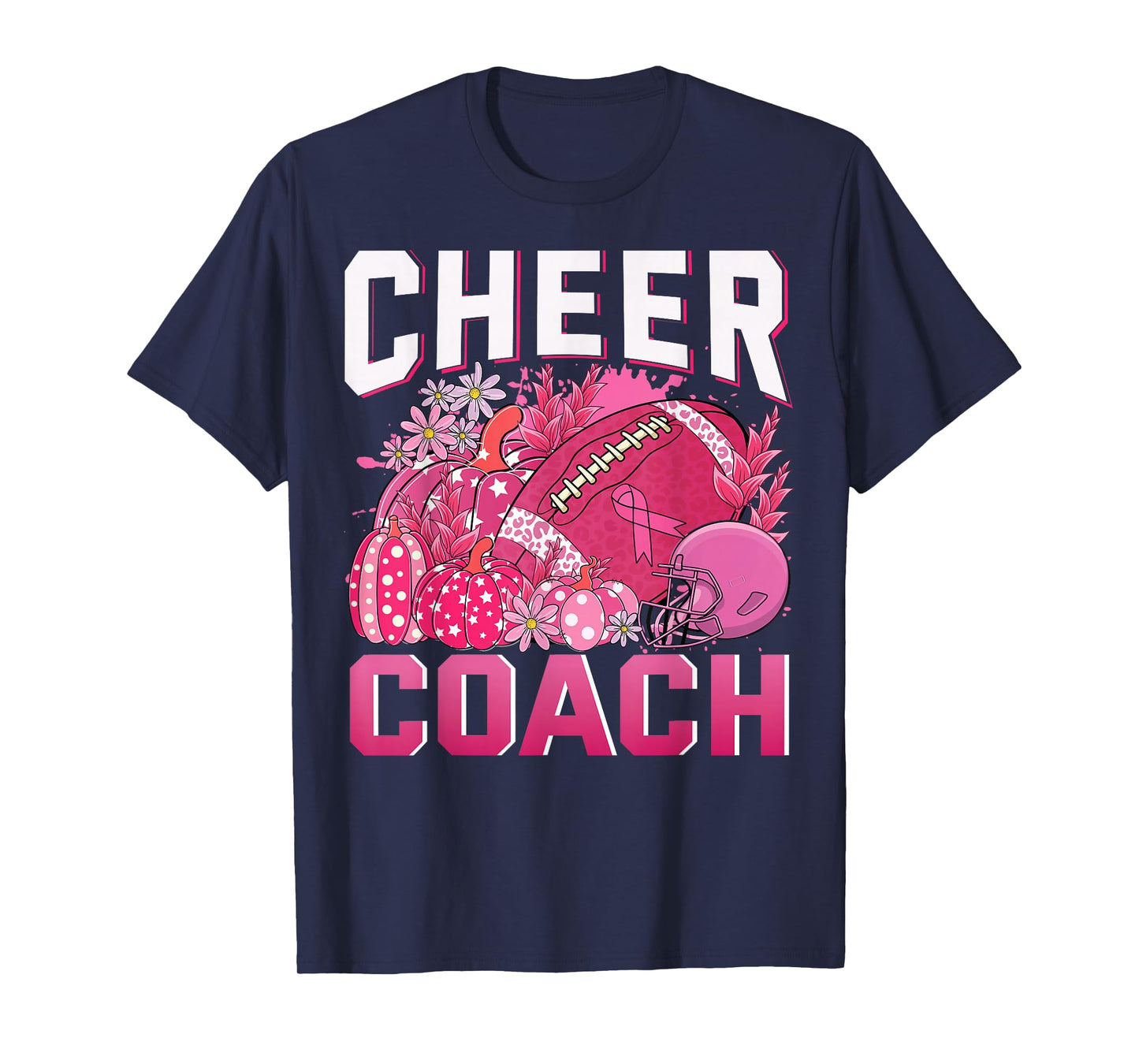 Cheer Coach Pink Ribbon Football Breast Cancer Awareness T-Shirt