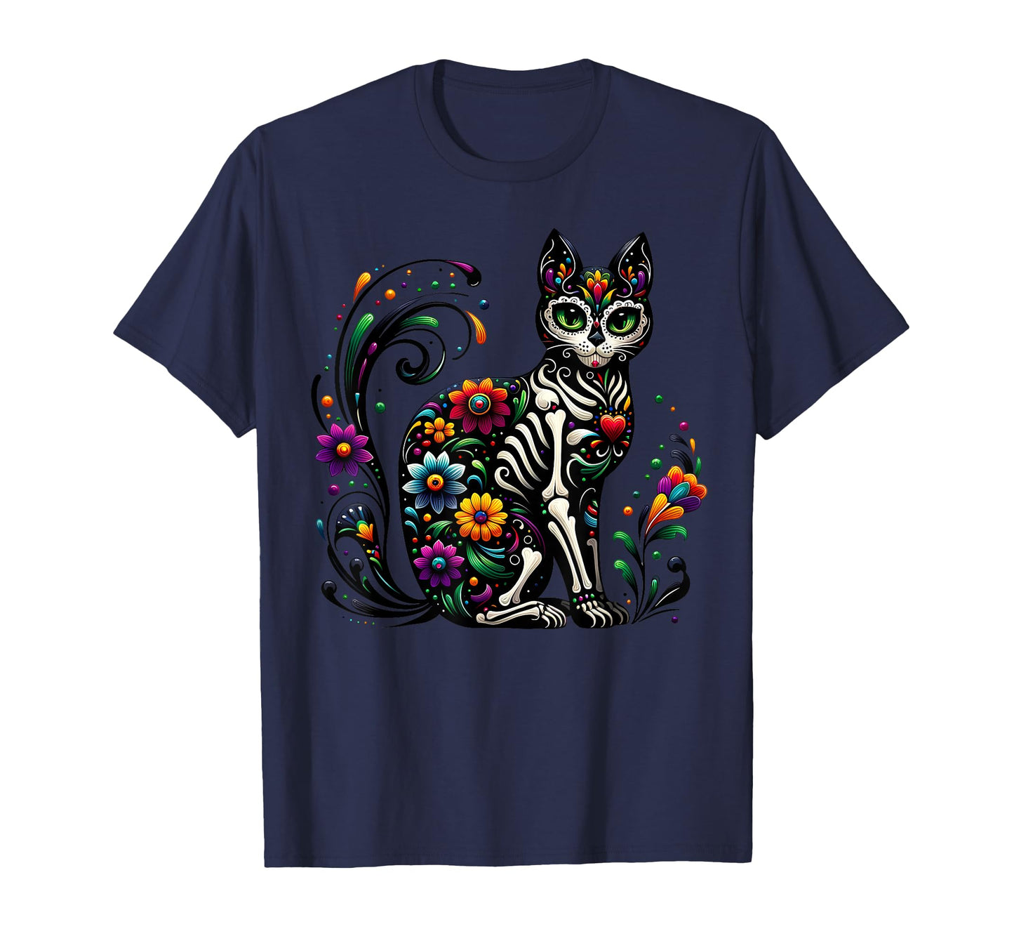 Dia De Los Muertos Cinco De Mayo Cat Sugar Skull Men Women T-Shirt