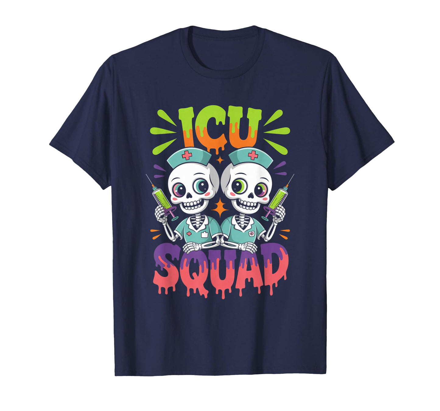 ICU Squad Skeleton Nurse Funny Halloween Costume T-Shirt