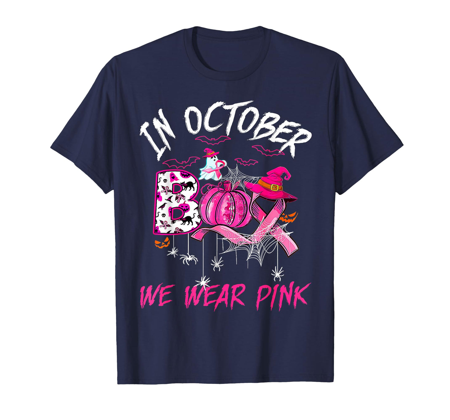 Vintage Wear Pink Breast Cancer Warrior Cute Ghost Halloween T-Shirt