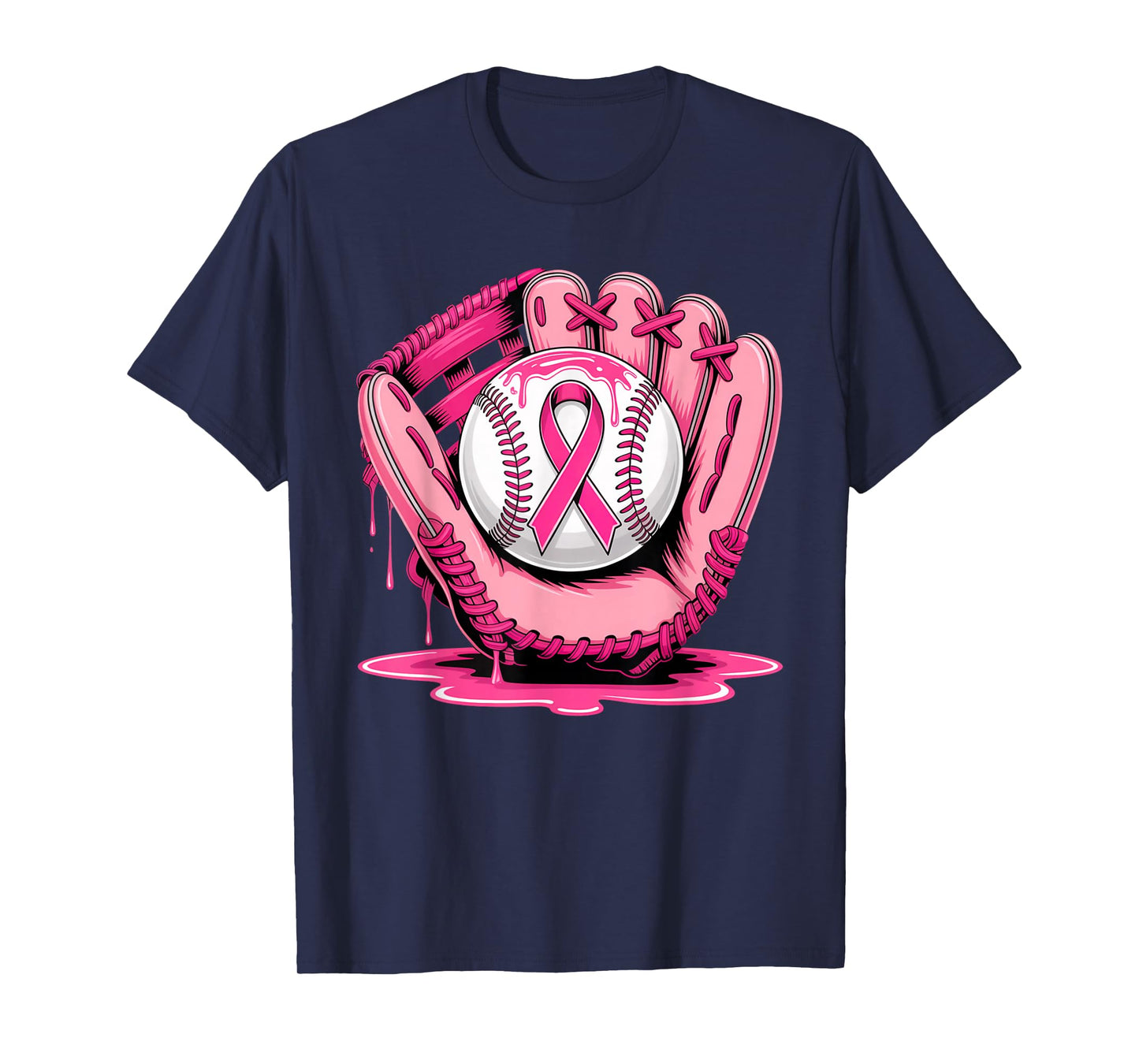 Baseball Drip Pink Breast Cancer Awareness Support Men Women T-Shirt