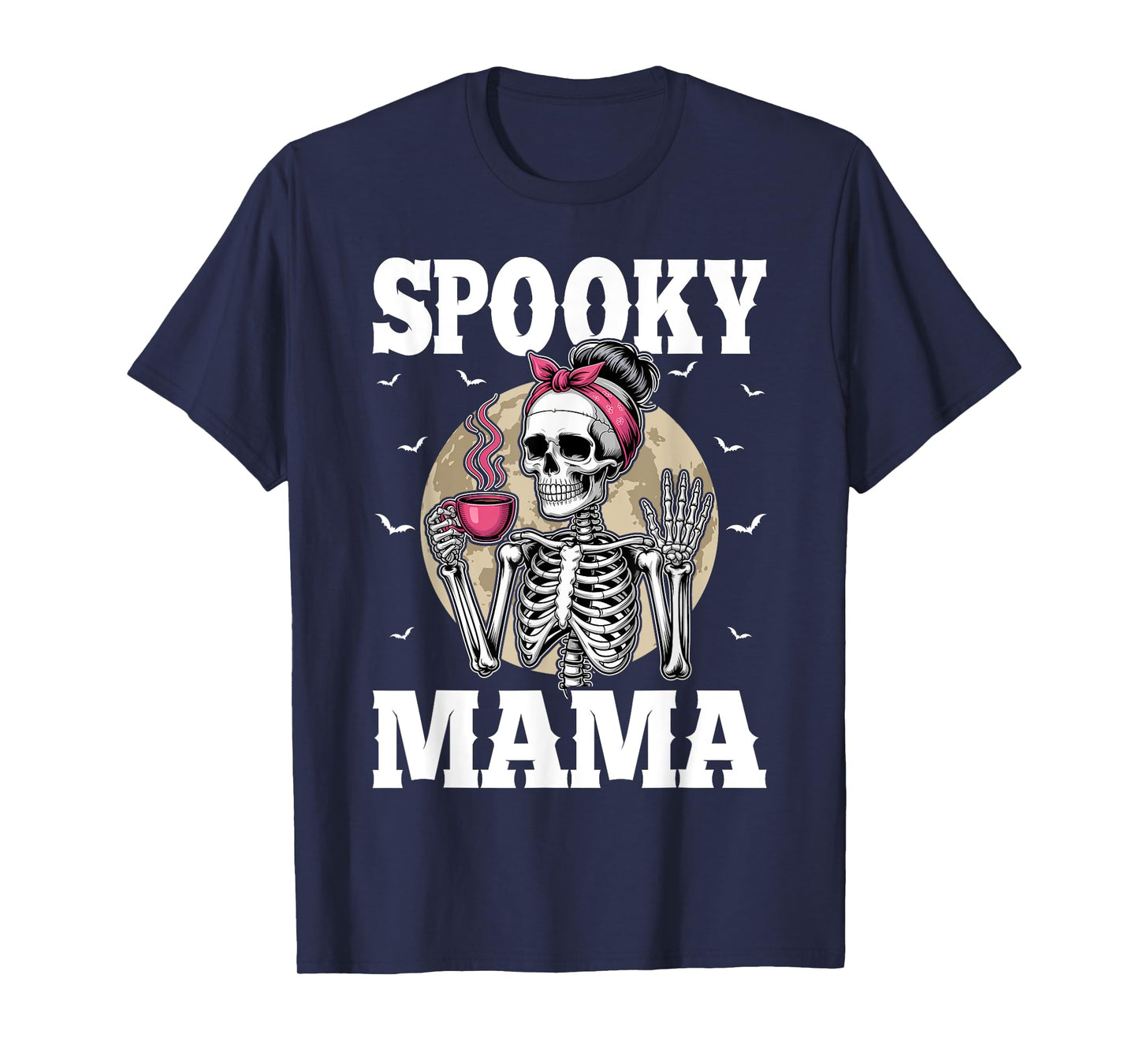 Funny Spooky Mama Halloween Vintage Skeleton Coffee Mom Life T-Shirt