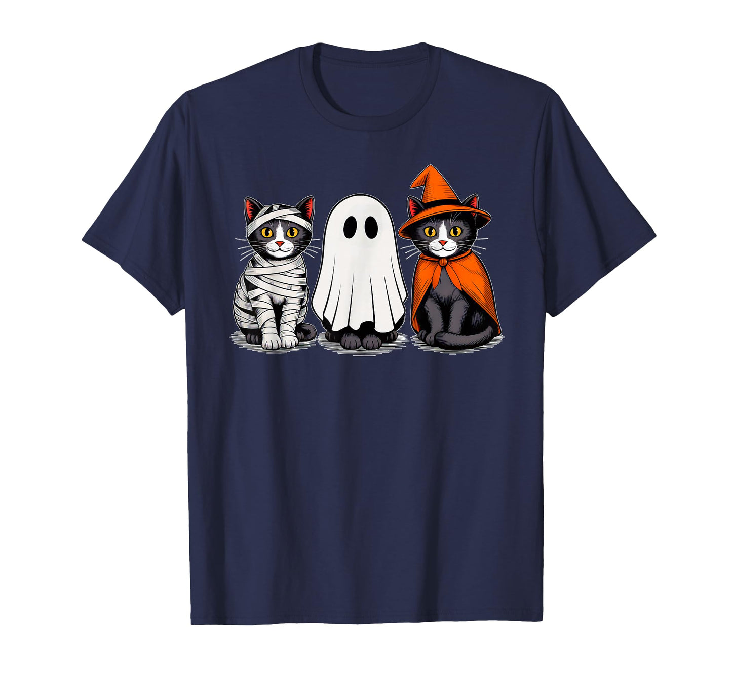 Cute Ghost Black Cat Halloween Witch Mummy Pumpkin Season T-Shirt