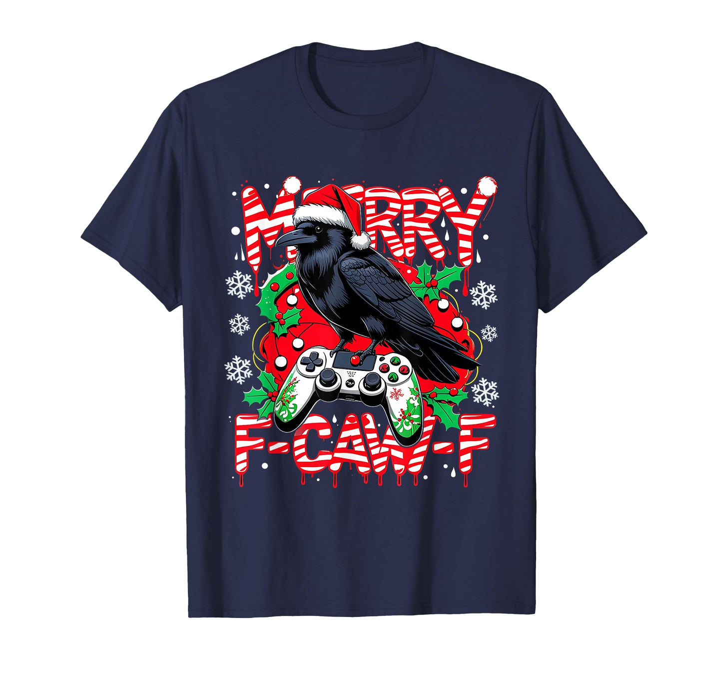 Merry F-Caw-F Gamer Crow Funny Christmas Holiday Tee T-Shirt
