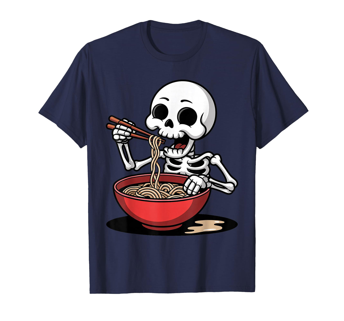 Halloween Creepy Skeleton Eating Ramen Noodles Bowl Japanese T-Shirt