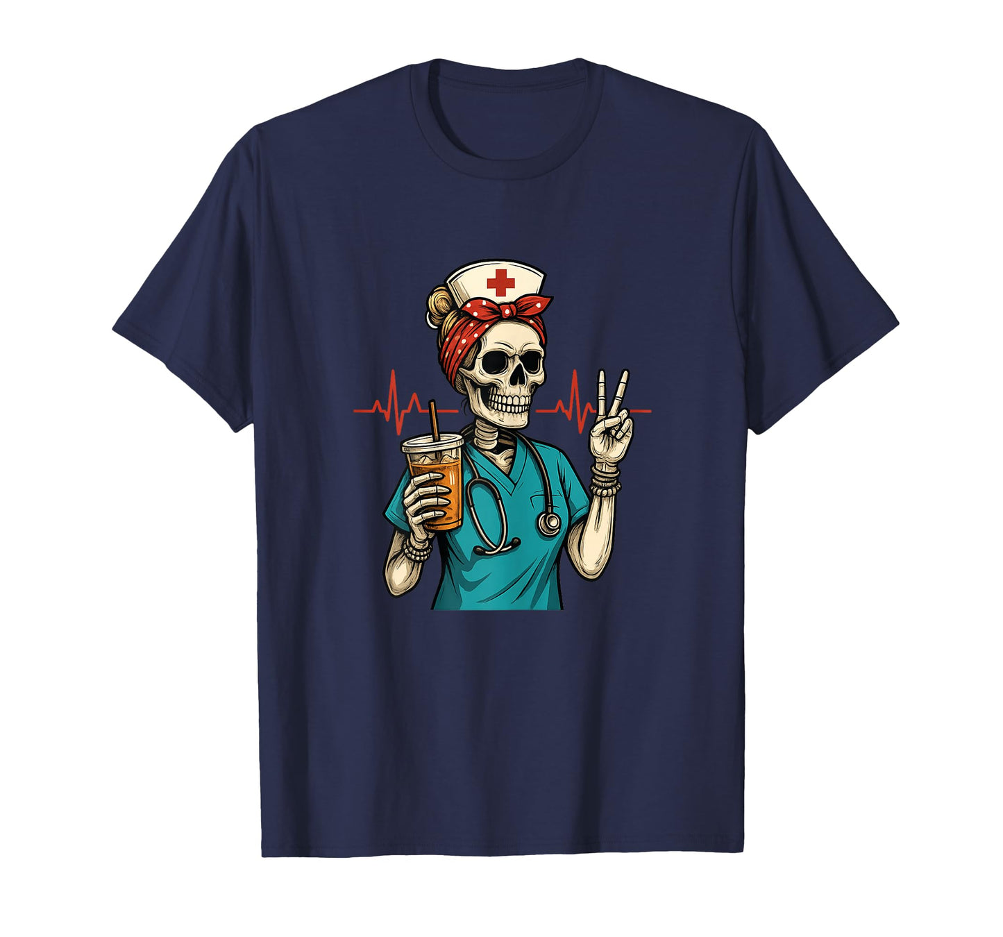 Funny Skeleton Nurse Coffee Lover Halloween T-Shirt
