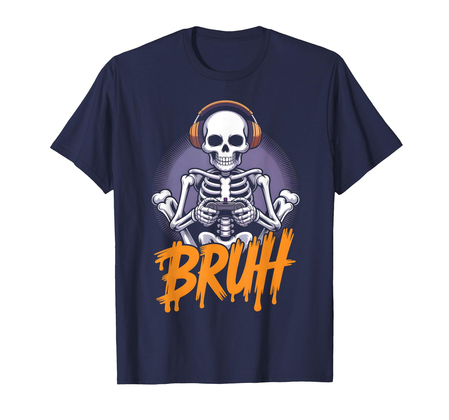 Bruh Halloween Boys Kids Gamer Mens Skeleton Video Gaming T-Shirt