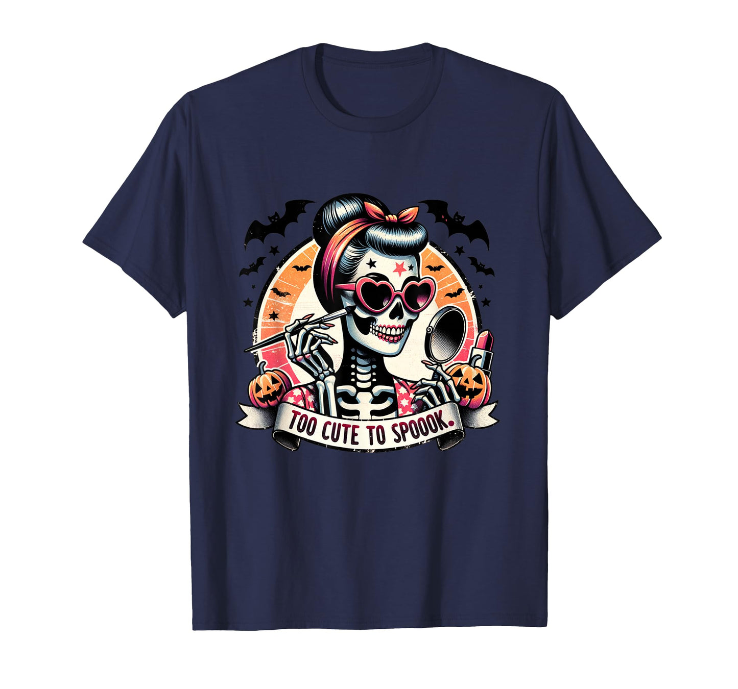 Too Cute to Spook Skeleton Woman Diva Halloween Pin-Up T-Shirt