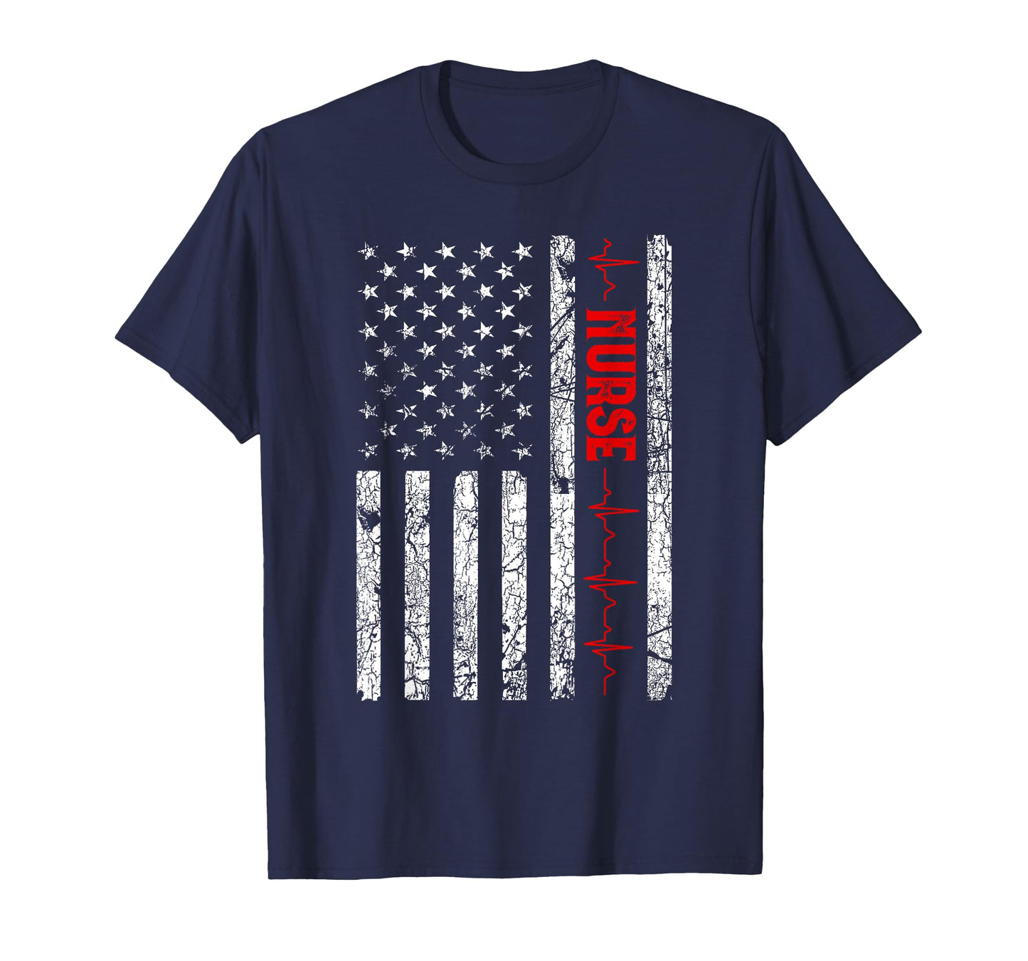USA Flag Nurse Vintage Patriotic Nurse American Flag T-Shirt - Women's Classic Fit Black Crew Neck Short Sleeve T-Shirt - Small