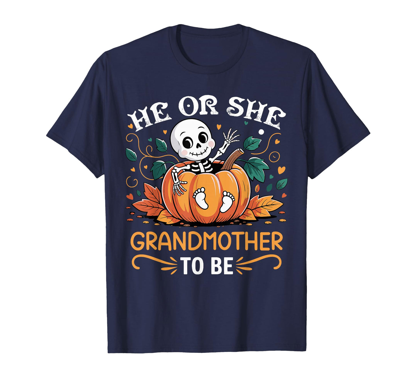 He Or She Grandmother to Be Halloween Skeleton Baby Reveal T-Shirt