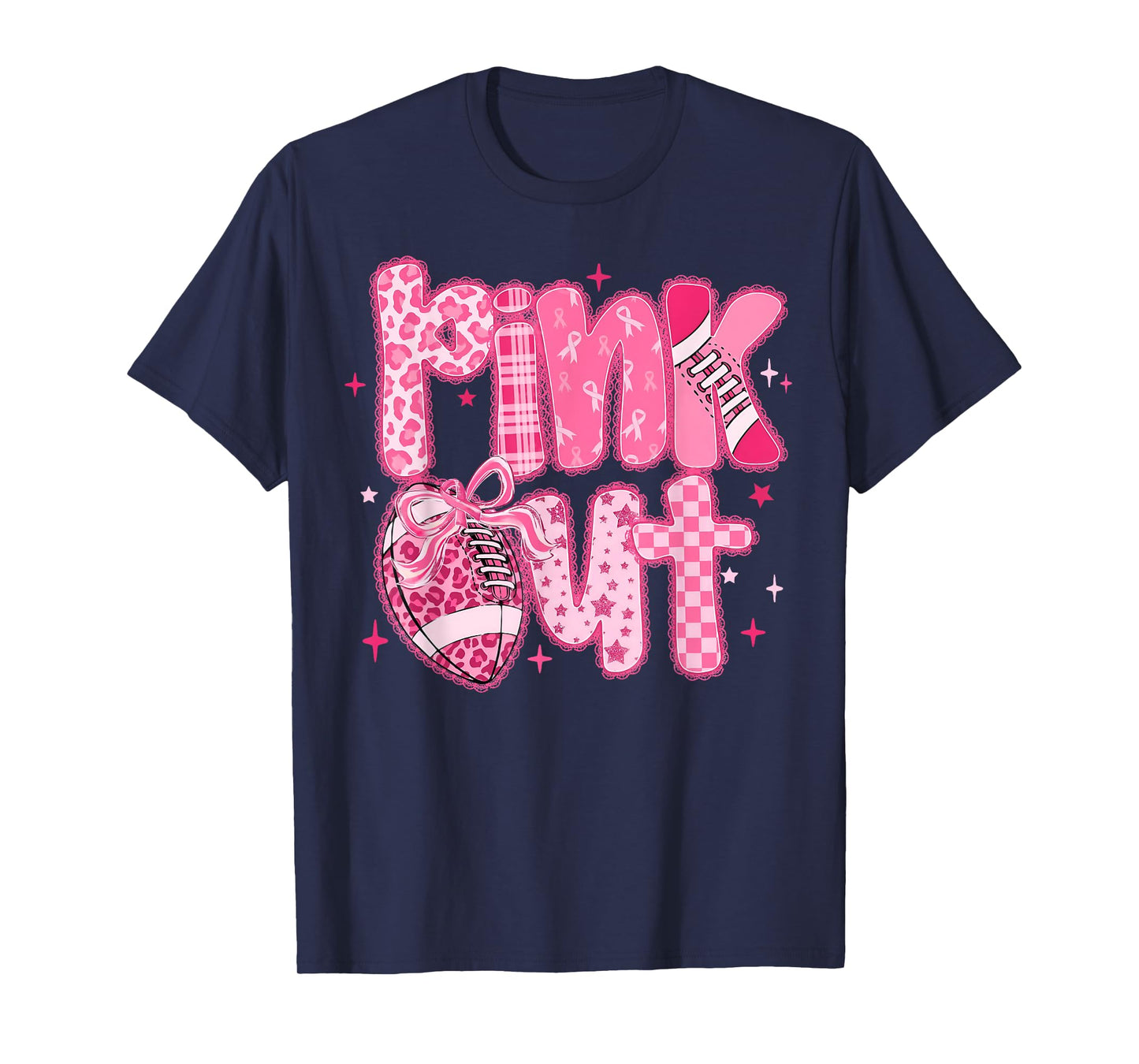 Pink Out Football Coquette Bow Breast Cancer Warrior Support T-Shirt