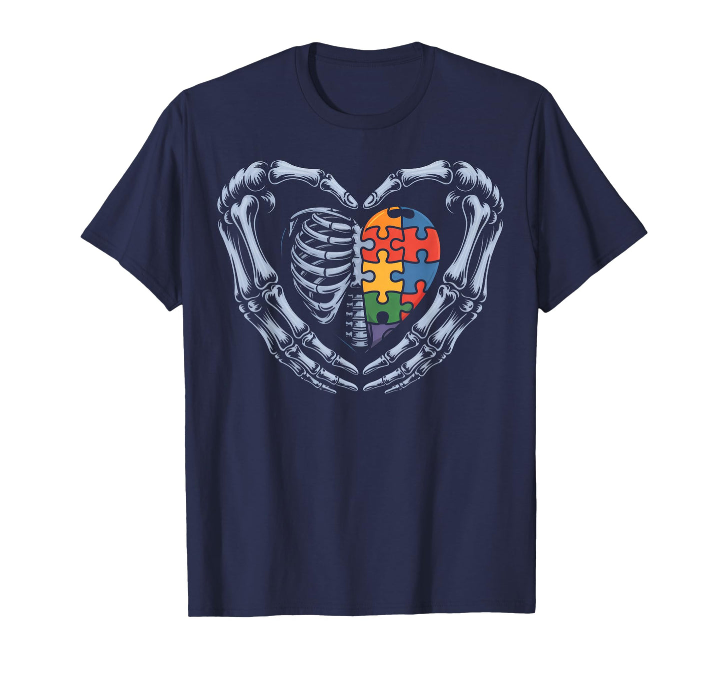 Skeleton Heart Puzzle Halloween Autism Awareness Gifts T-Shirt