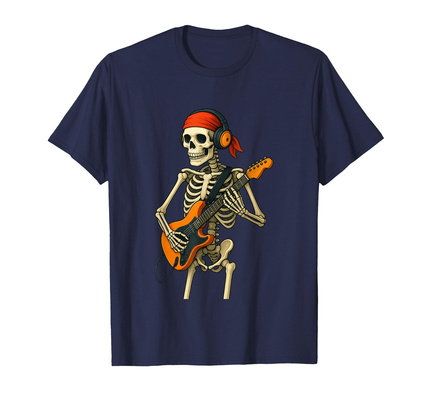 Skeleton Playing Guitar with Headphones Rock Music Lover T-Shirt