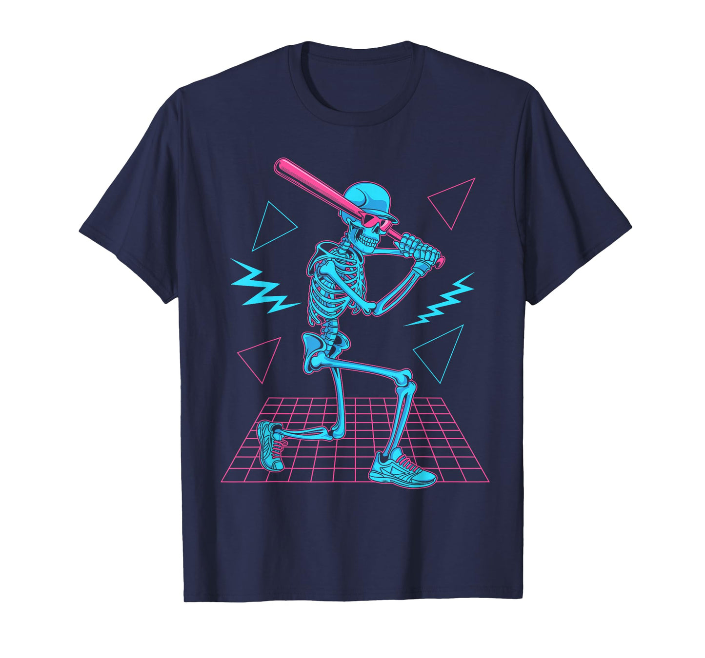 Retro 80s Skeleton Baseball Graphic Vaporwave Batter T-Shirt
