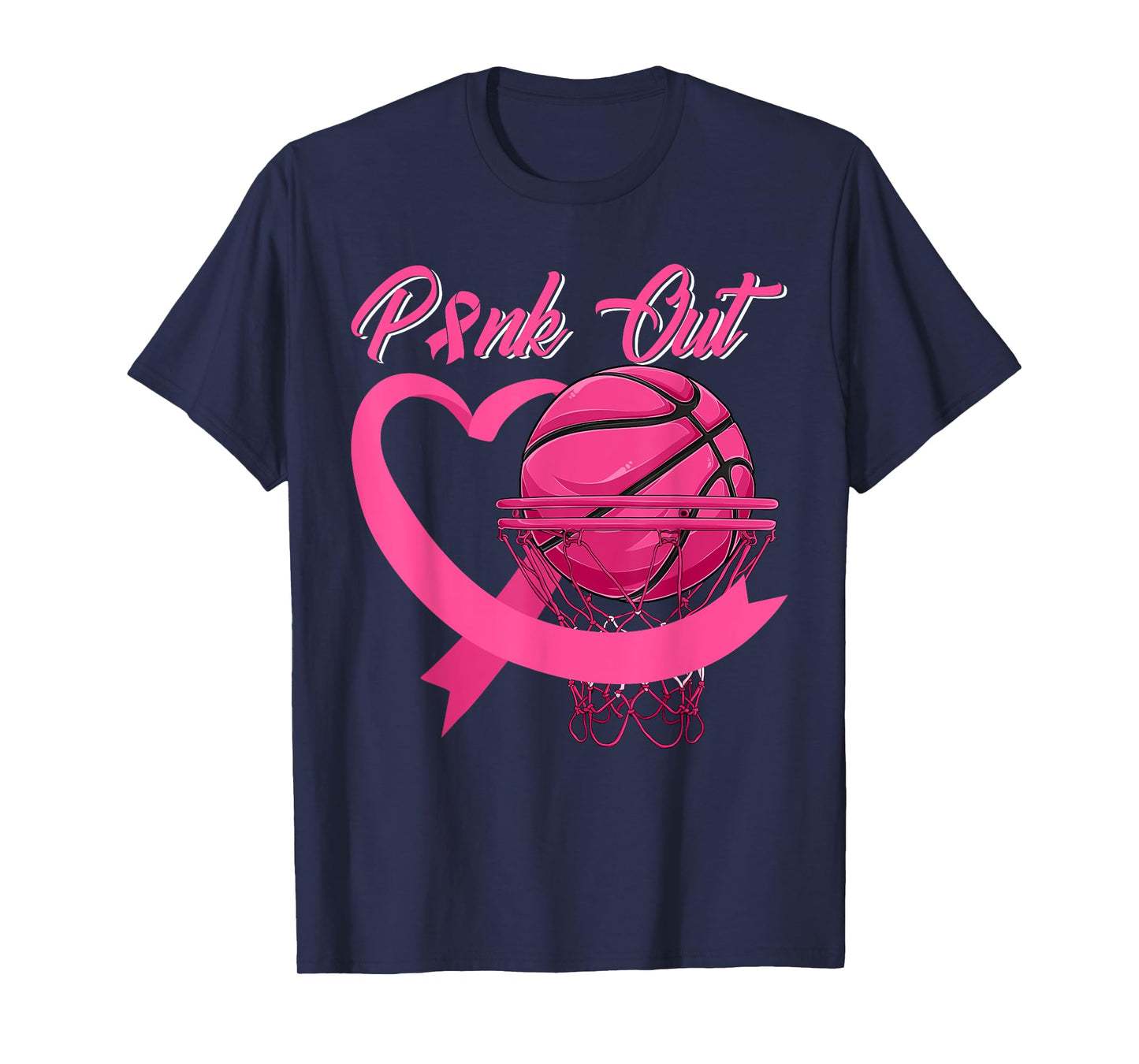 Pink Out Breast Cancer Pink Ribbon Heart & Basketball Ball T-Shirt