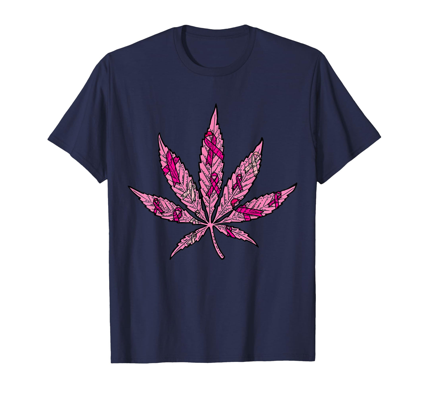 Pink Ribbon Weed Marijuana Cool Breast Cancer Awareness Gift T-Shirt