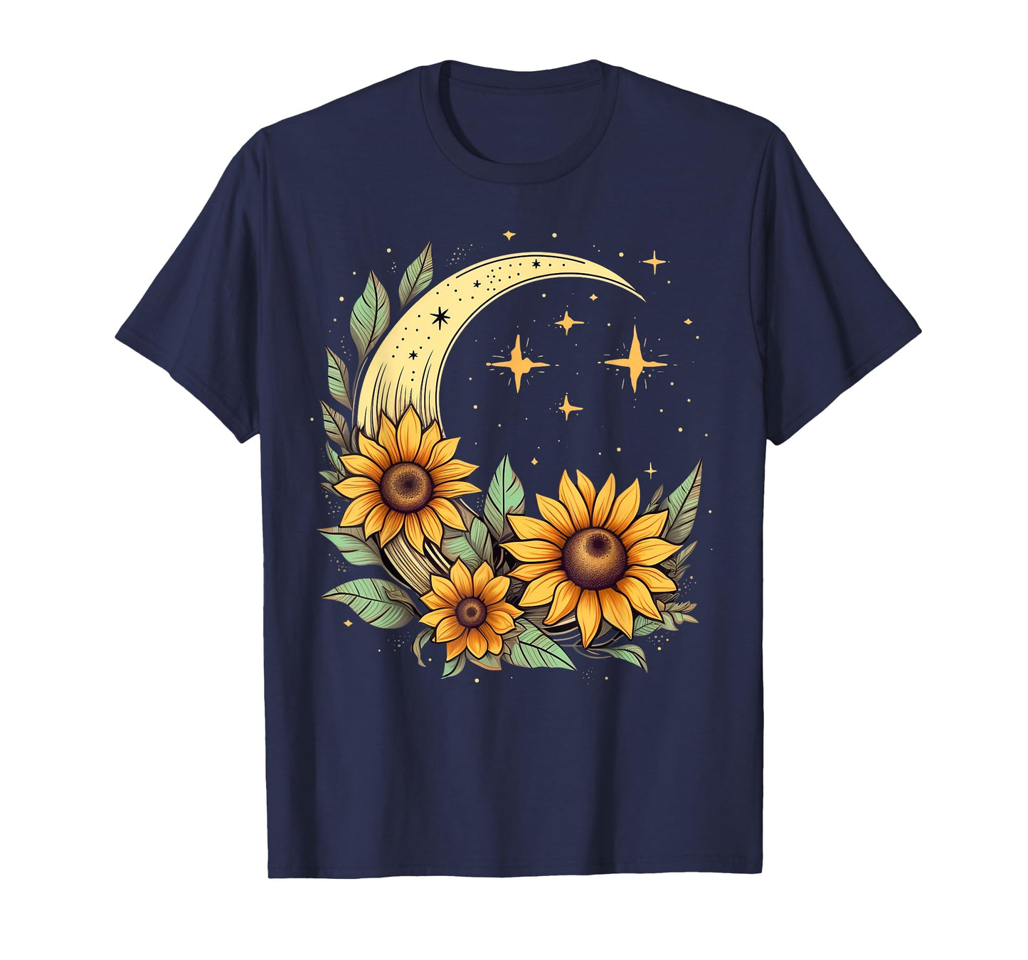 Floral Moon Sunflower on Celestial Sunflower Lunar T-Shirt
