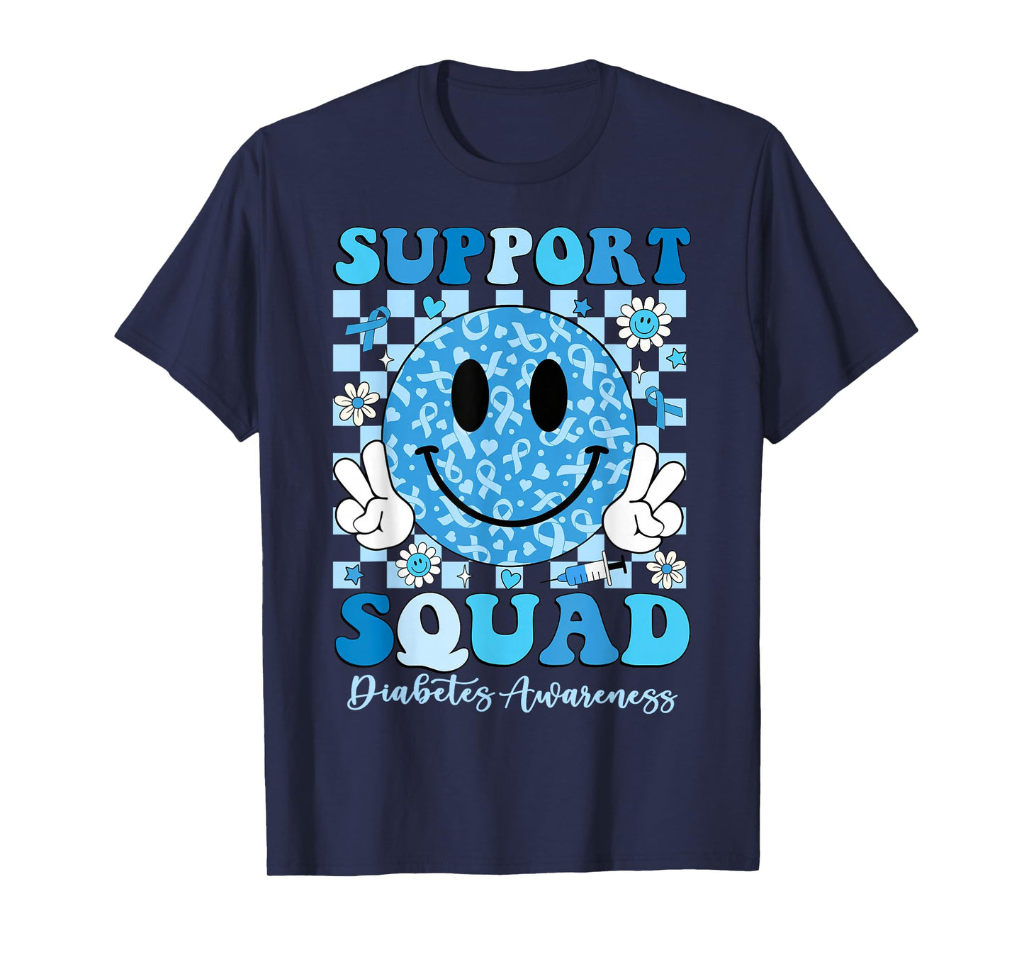 Support Squad Diabetes Awareness Shirt Blue Smile T1D Type 1 T-Shirt