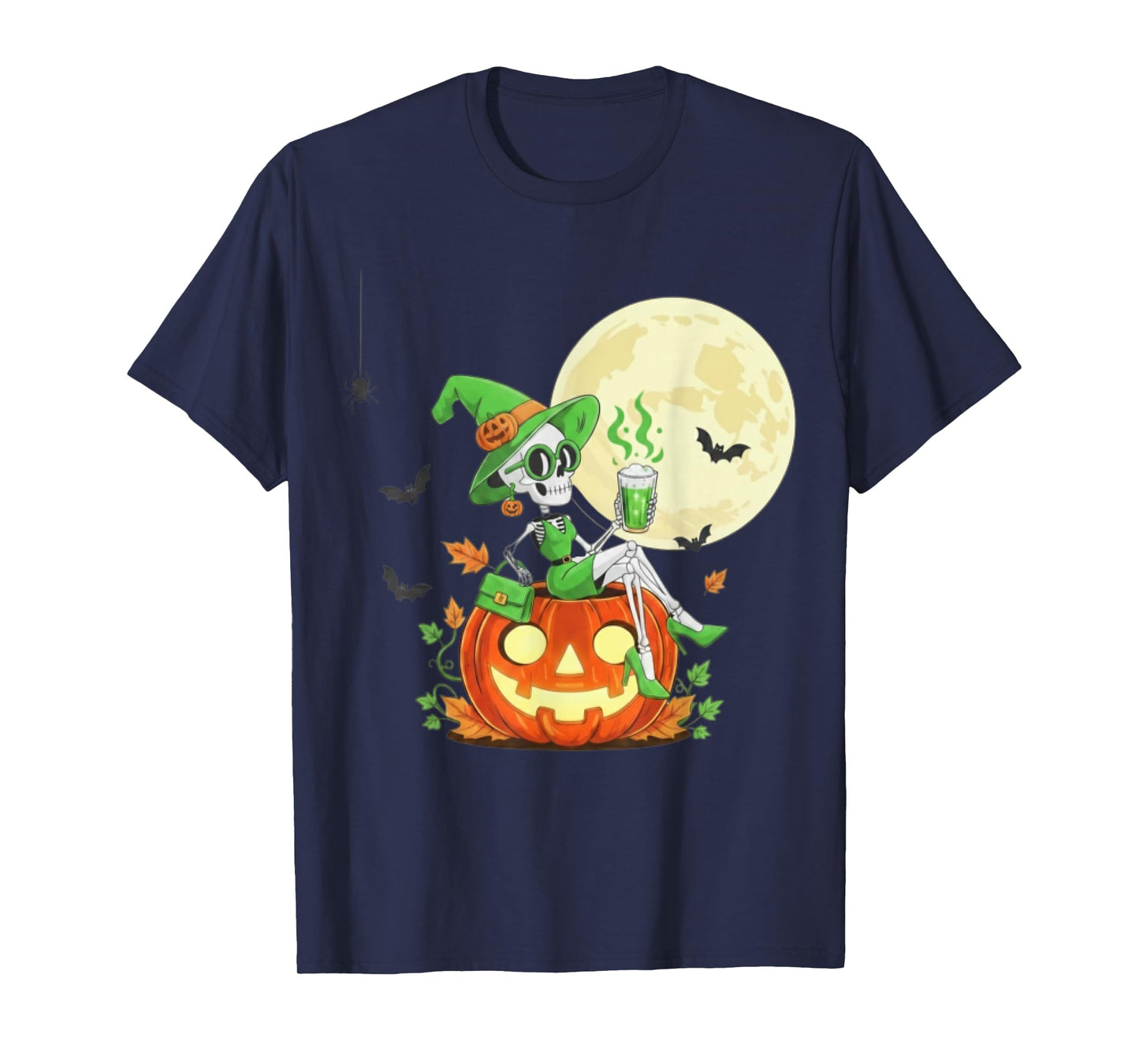 Spooky Chic Skeleton Witch Halloween Matcha Lover for Women T-Shirt