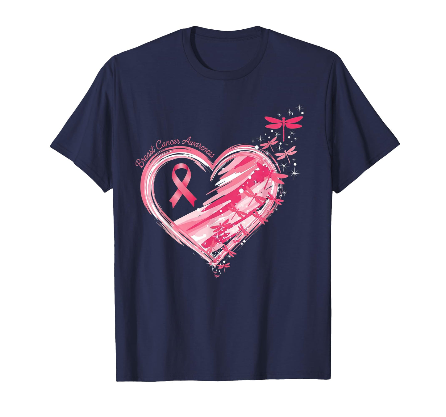 Breast Cancer Heart Dragonflies Awareness Women Kids Men T-Shirt