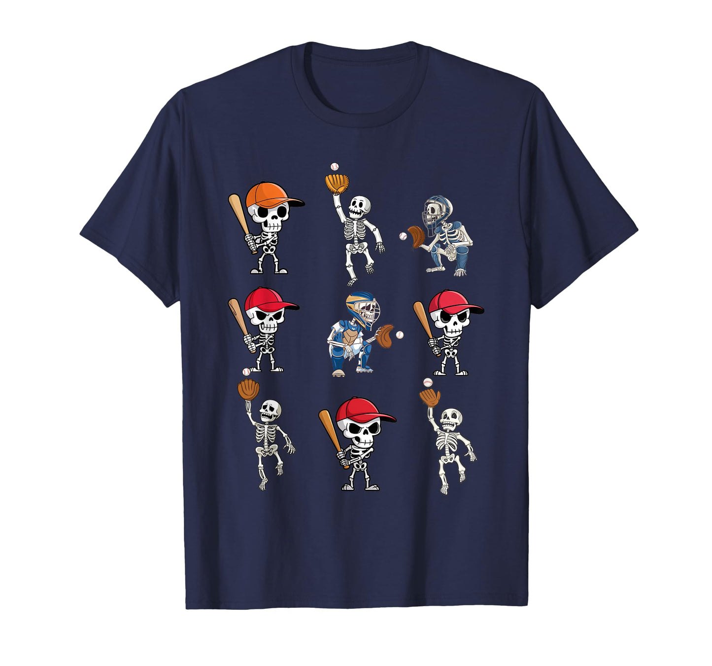 Skeleton Baseball Halloween Costume Funny Kids Boys Men T-Shirt