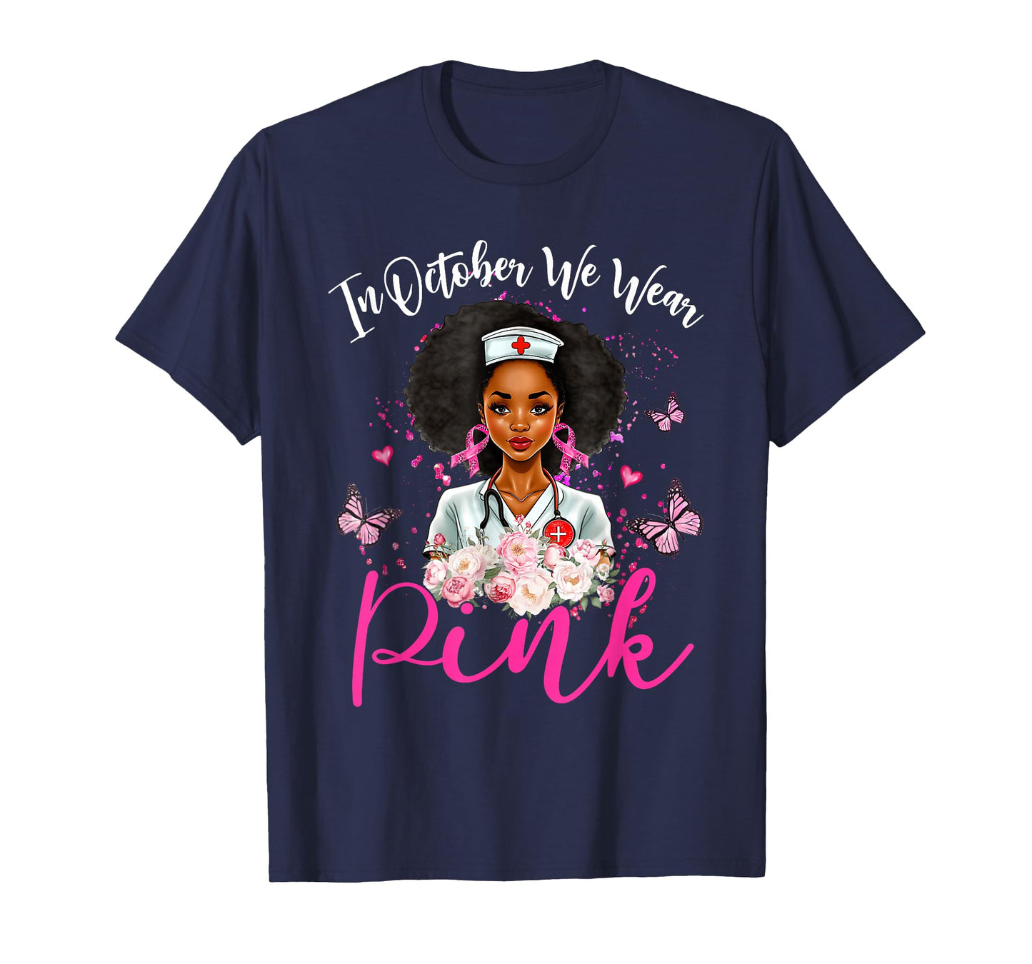 in October We Wear Pink Black Women Breast Cancer Awareness T-Shirt