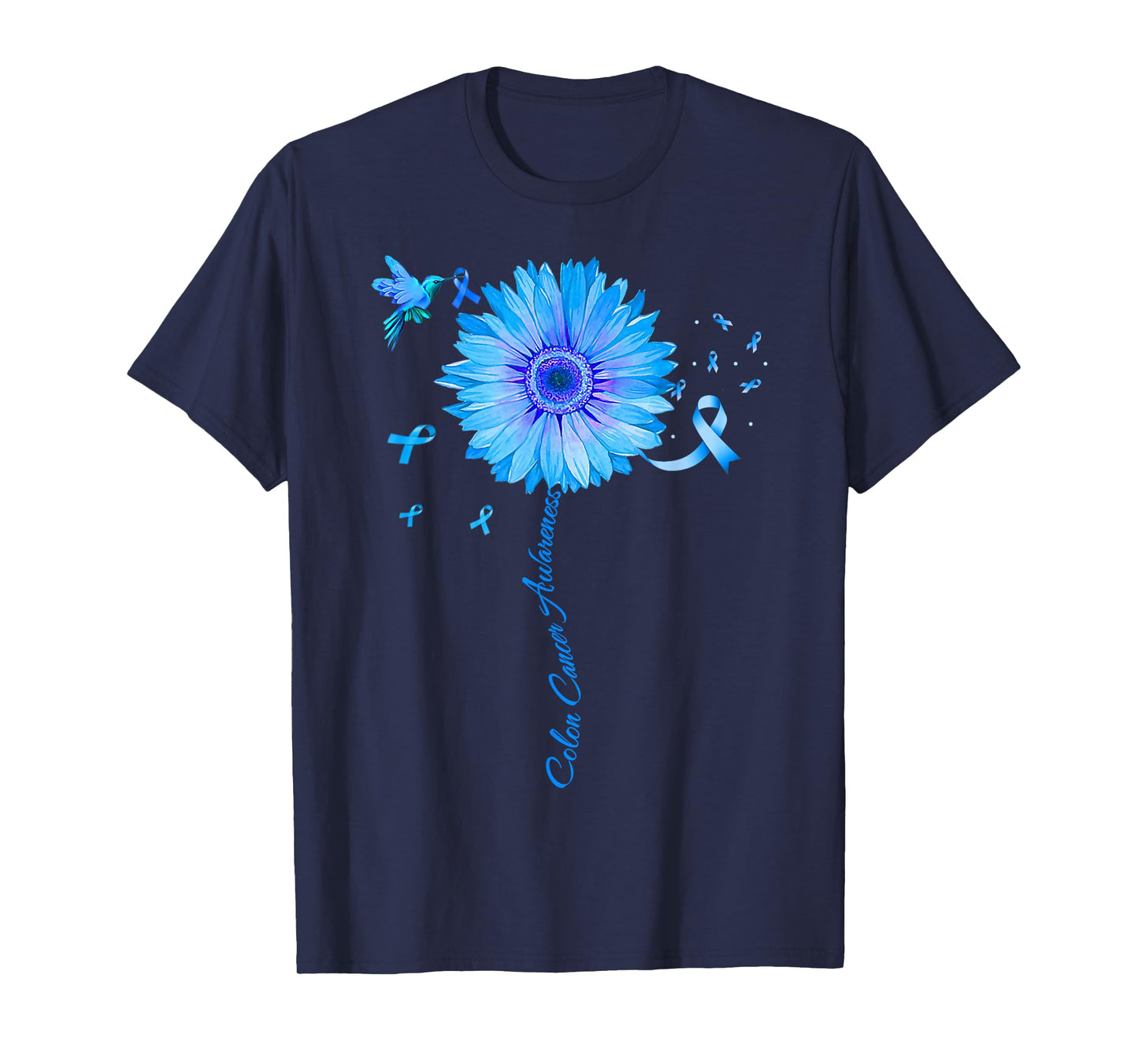 Colon Cancer Awareness Colorectal Blue Ribbon Sunflower T-Shirt