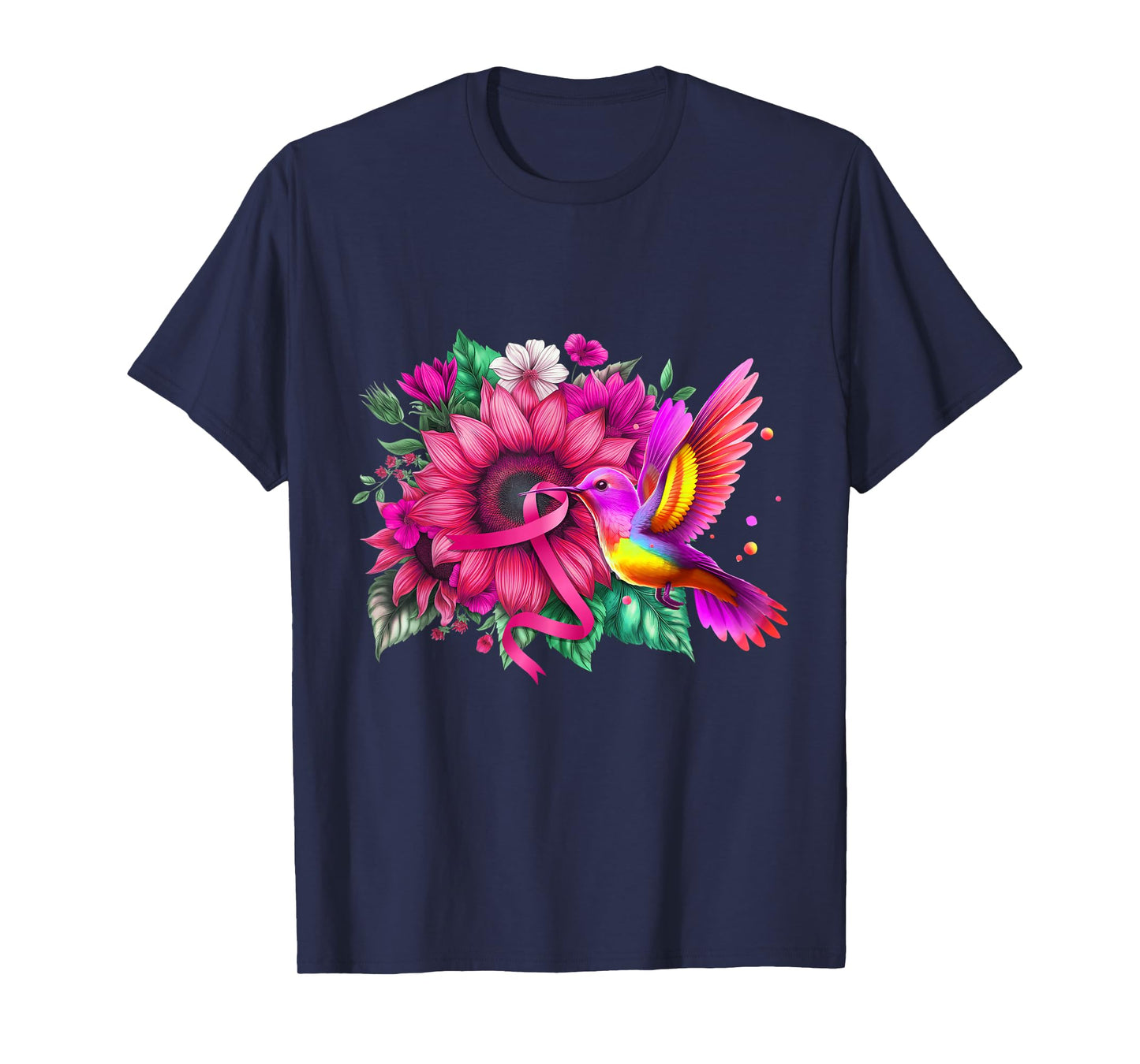 Hummingbird Pink Ribbon Sunflower Breast Cancer Awareness T-Shirt