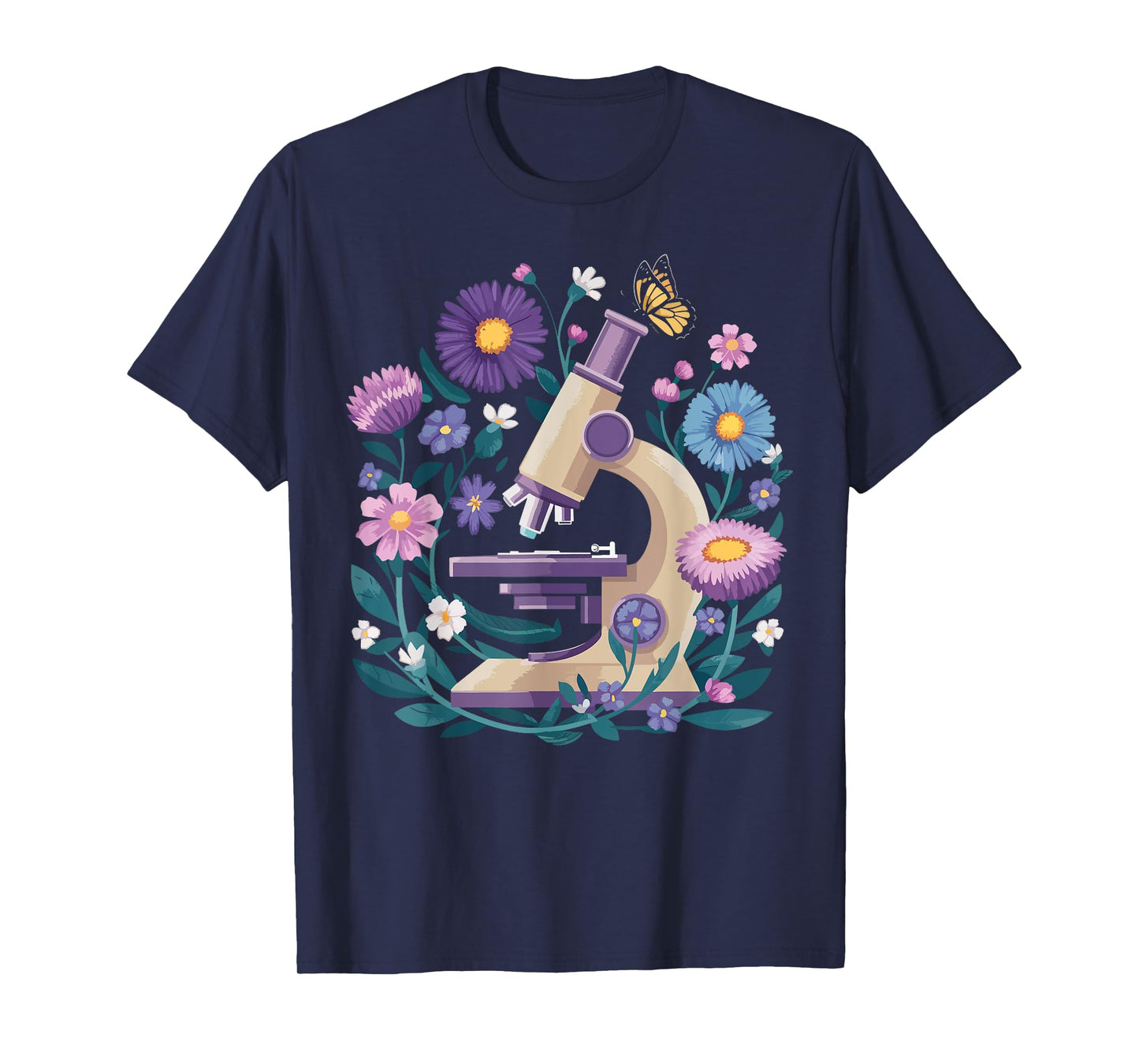 Microscope Flower Butterfly Biology Science Teacher Student T-Shirt