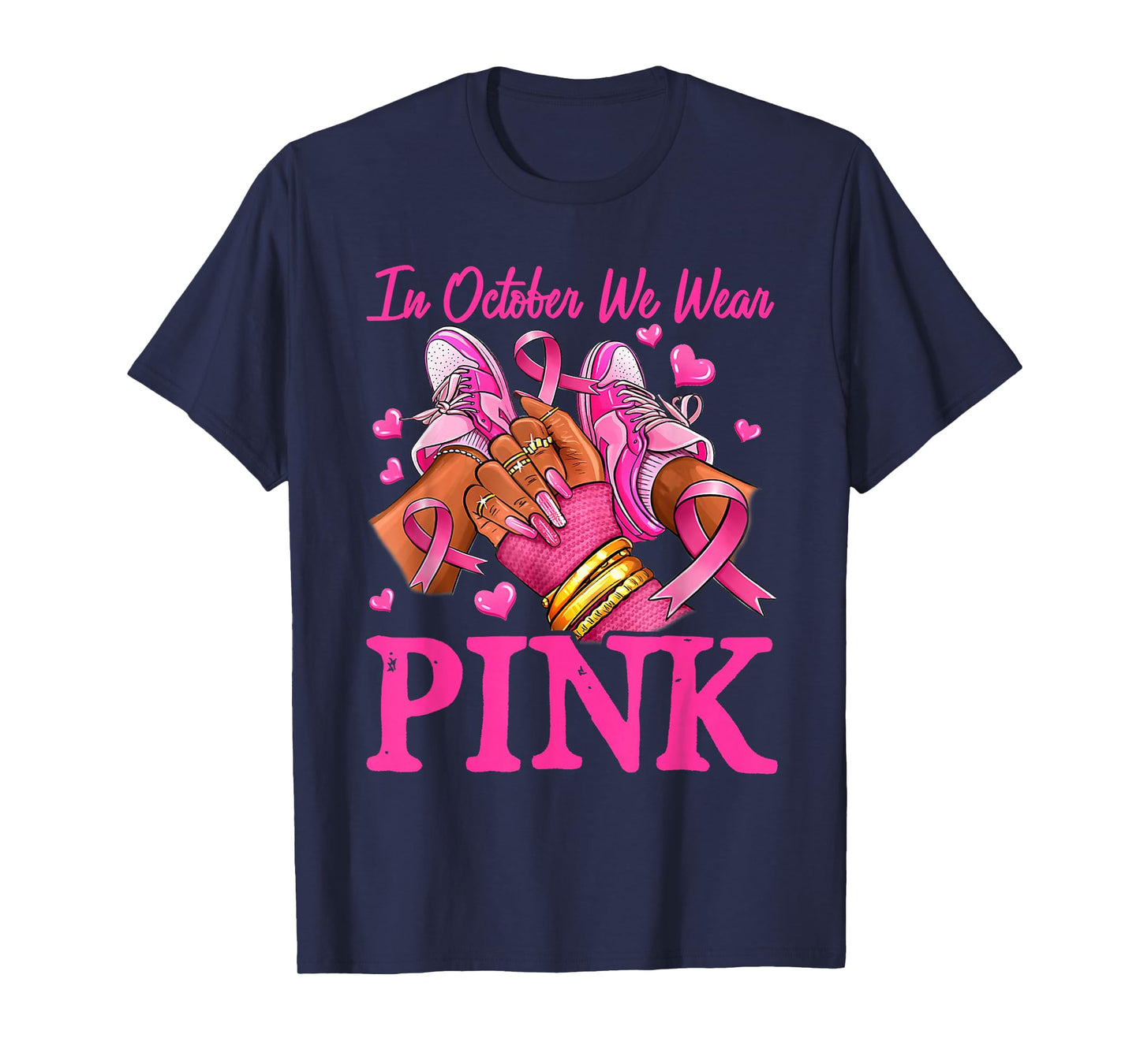 In October We Wear Pink Black Women Breast Cancer Awareness T-Shirt