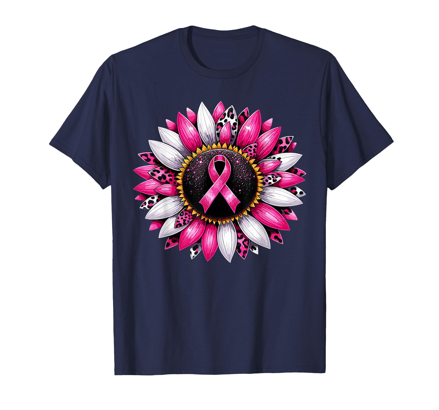 Sunflower Pink Breast Cancer Awareness Women Warrior T-Shirt
