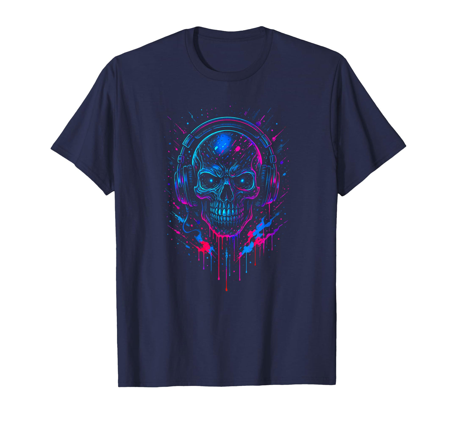 Skull DJ Headphones - Vaporwave Retro Halloween Skeleton Y2K T-Shirt