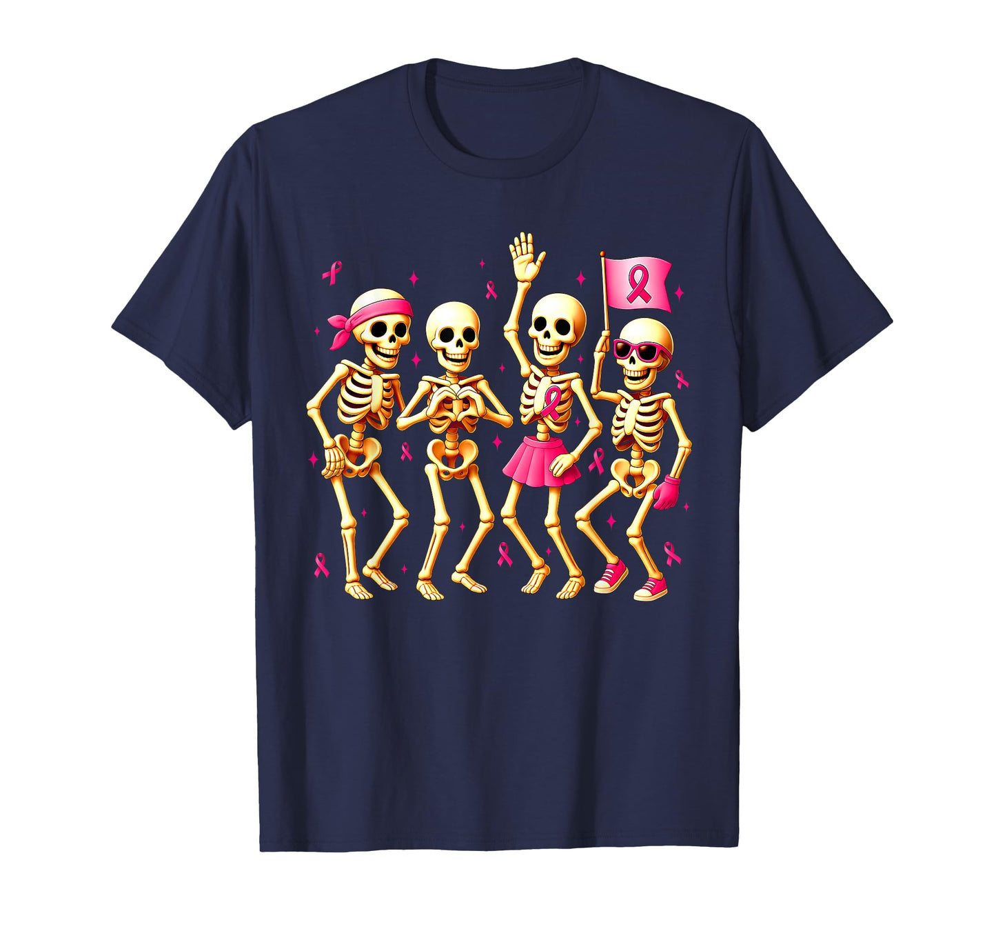 Breast Cancer Awareness Skeletons & Pink Ribbons Halloween T-Shirt