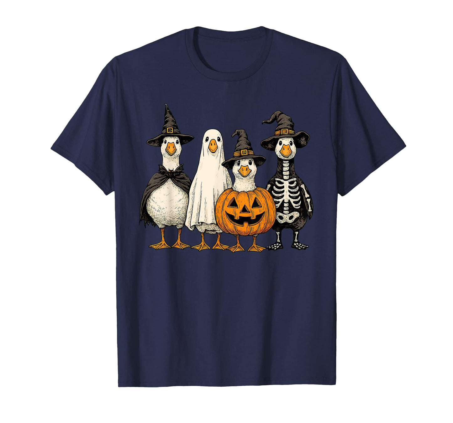 Duck Ghost Skeleton Pumpkin Funny Halloween Family Costume T-Shirt