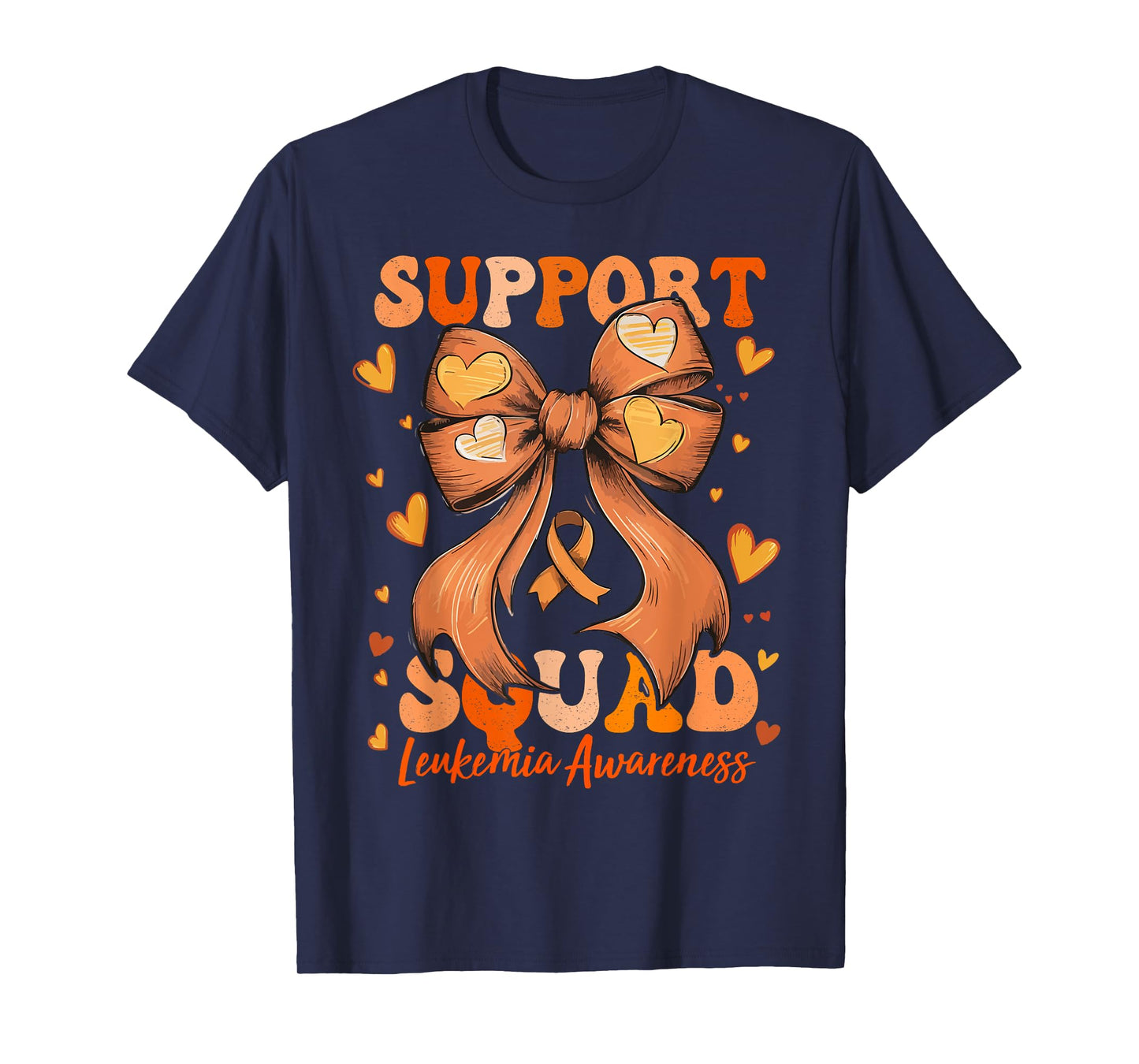 Support Squad Leukemia Awareness Orange Ribbon Bow T-Shirt
