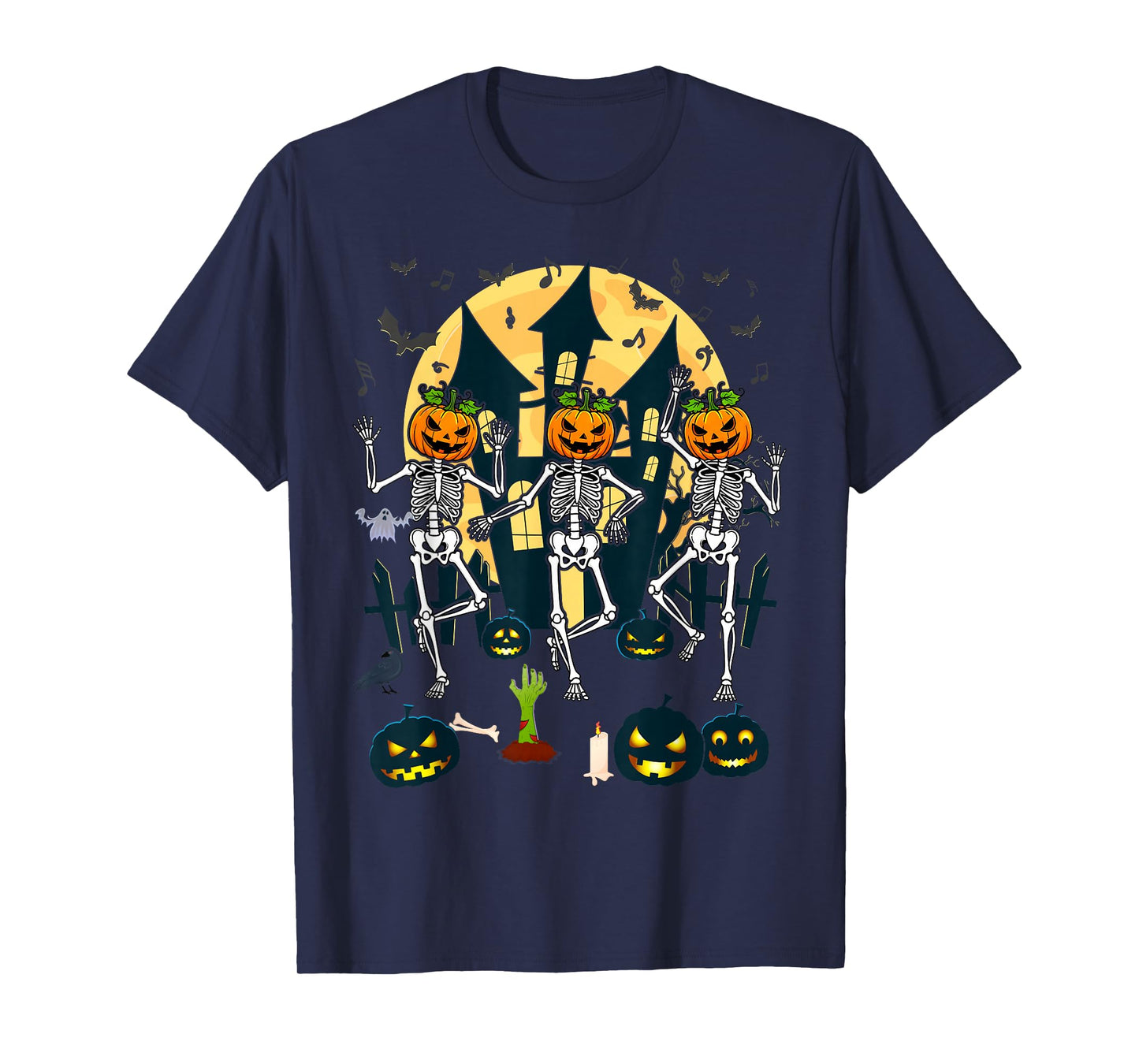 Spooky Dancing Pumpkin Head Skeletons T-Shirt