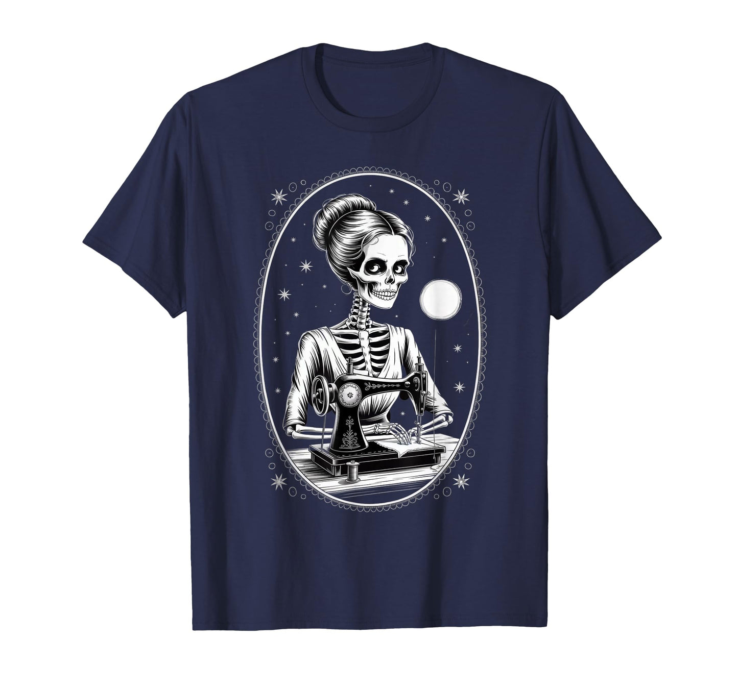 Messy Bun Hair Skeleton Sewer Quilter Haunted Handmade Hobby T-Shirt